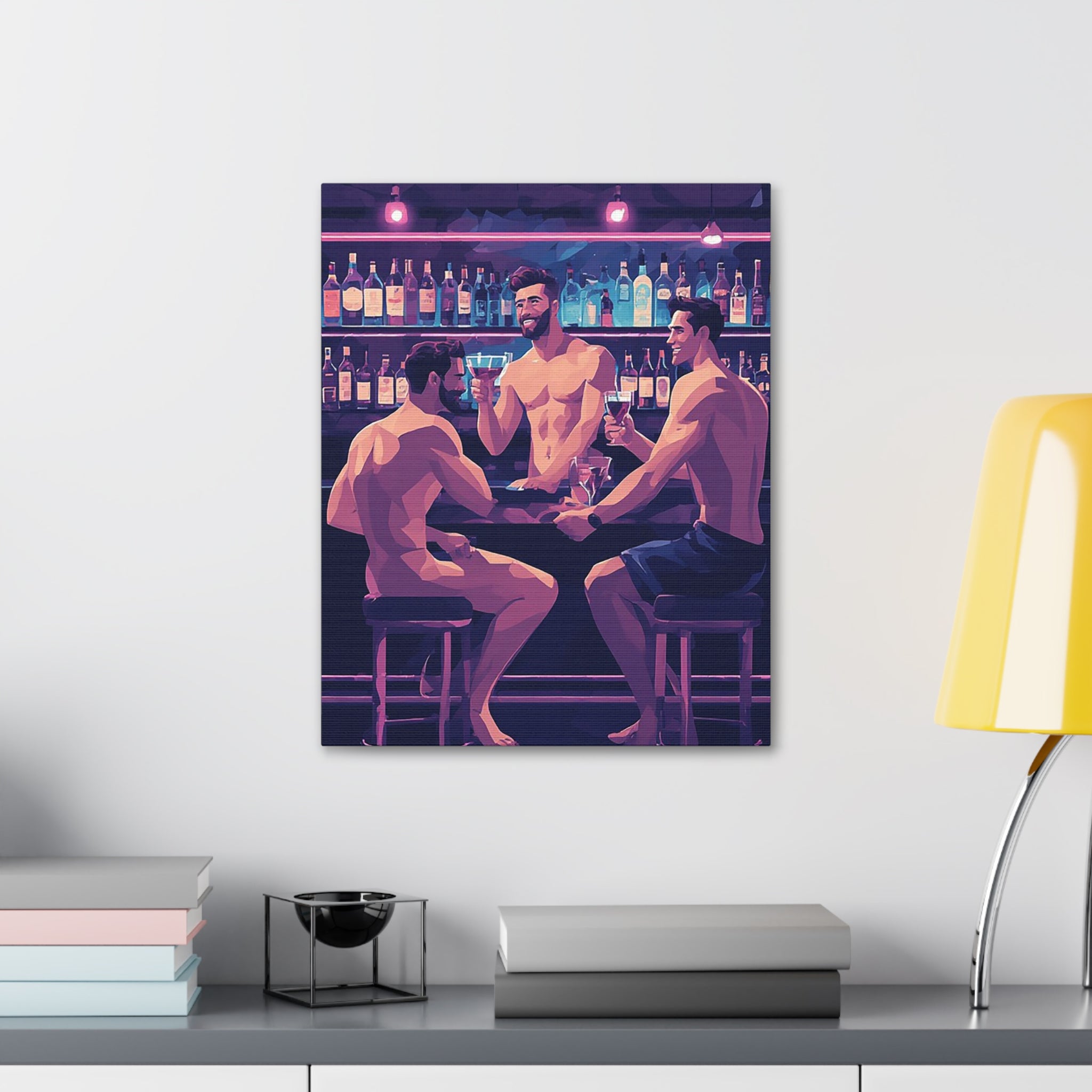 Naked Bartenders Canvas Print – Men at the Bar Stretched Wall Art