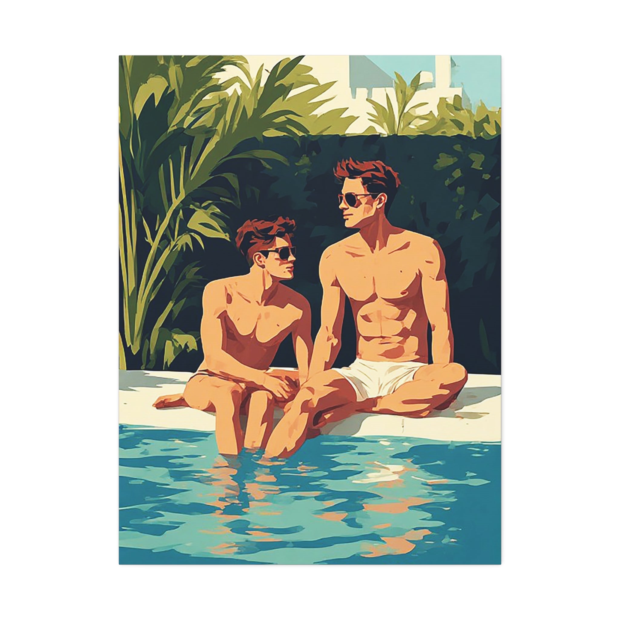 Poolside Fathers & Sons Canvas Print — Retro Summer Art