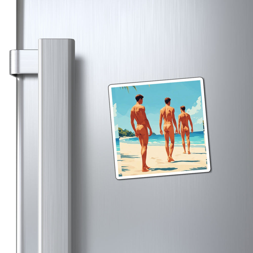Beach Walk Magnet — Vintage Retro Men on Beach Refrigerator Sticker