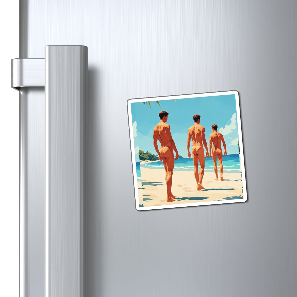 Beach Walk Magnet — Vintage Retro Men on Beach Refrigerator Sticker