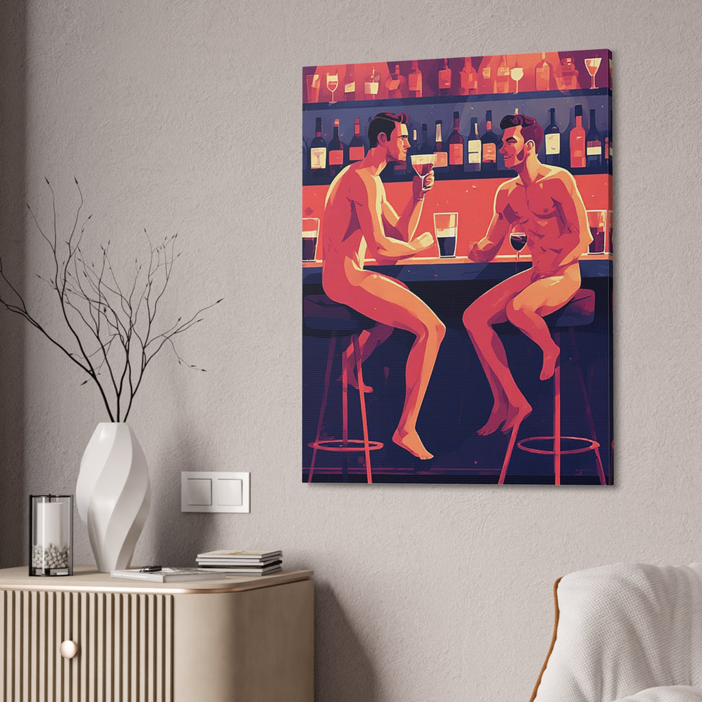 Canvas Print — Nude Men at Bar Illustration, Romantic Gay Art Decor