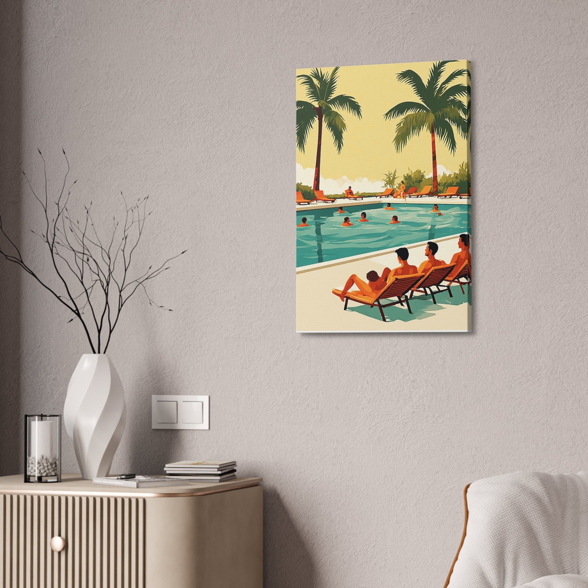 Retro Poolside Canvas Print – Tropical Resort Wall Art