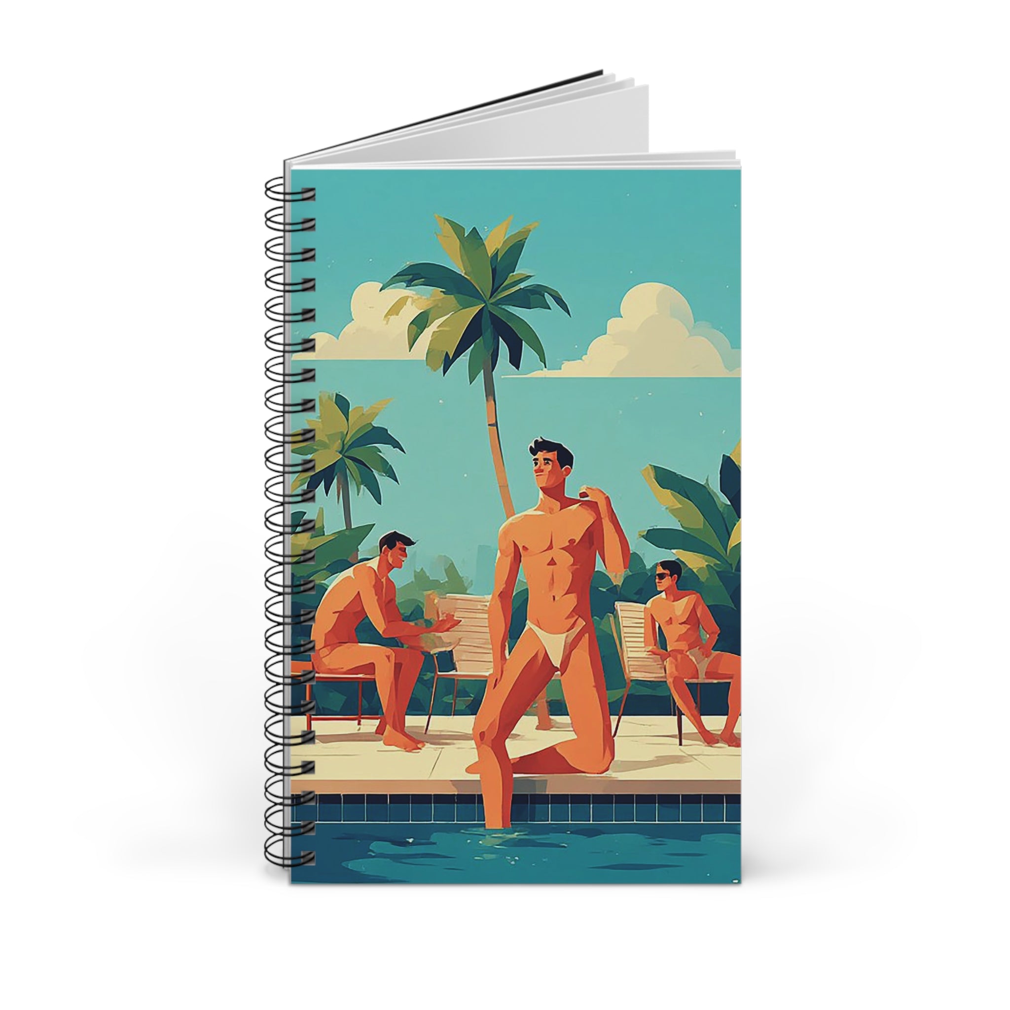 Spiral Journal — Vintage Poolside Men Illustration Notebook