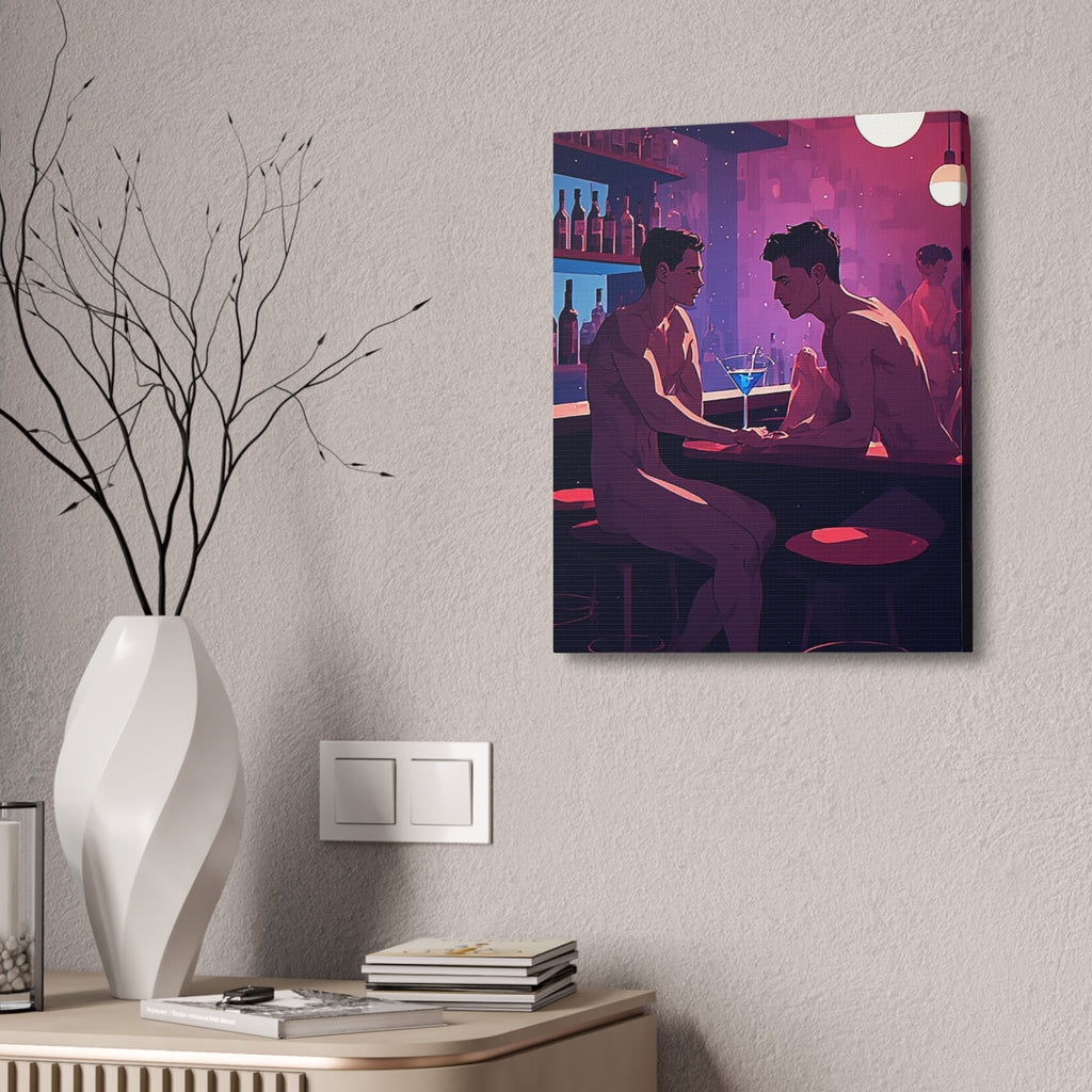 Canvas Print — Neon Bar Night: Intimate Two Men Art Print