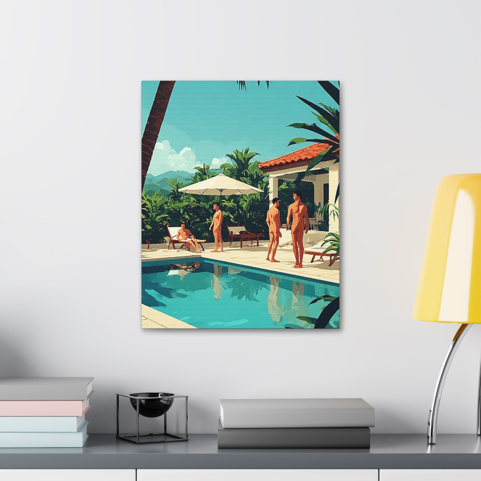 Tropical Poolside Canvas Print — Vintage Summer Resort Wall Art