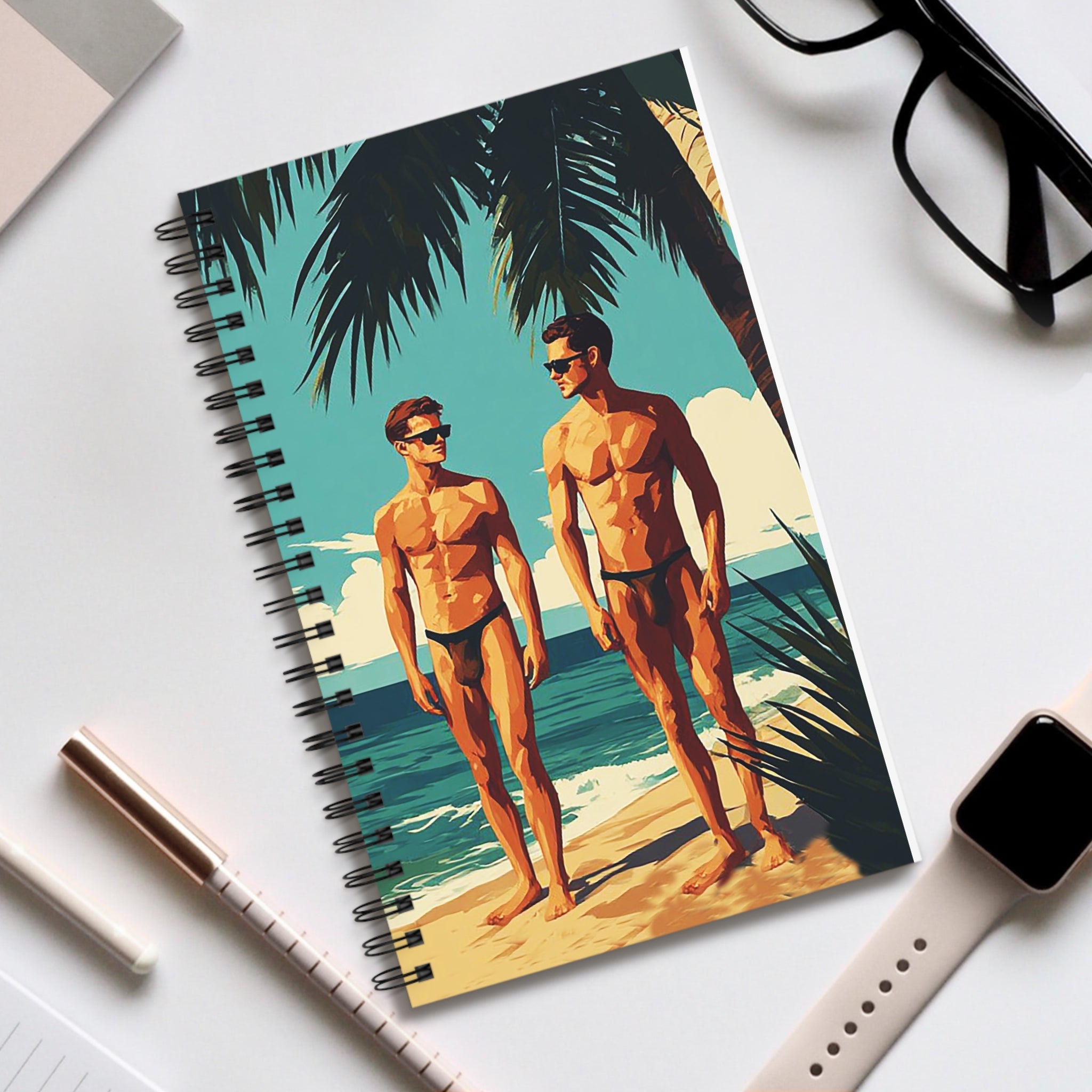 Vintage Beach Guys Spiral Journal — Retro Summer Notebook for Men