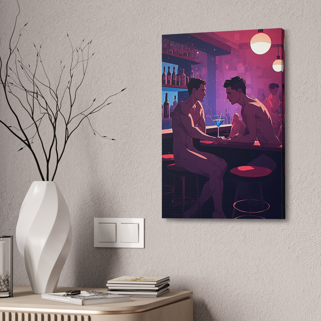 Canvas Print — Neon Bar Night: Intimate Two Men Art Print