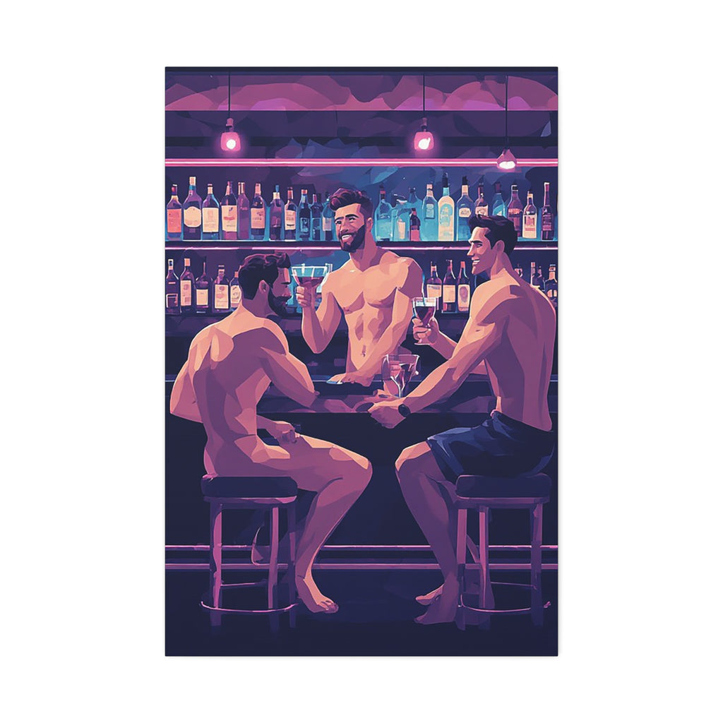 Naked Bartenders Canvas Print – Men at the Bar Stretched Wall Art