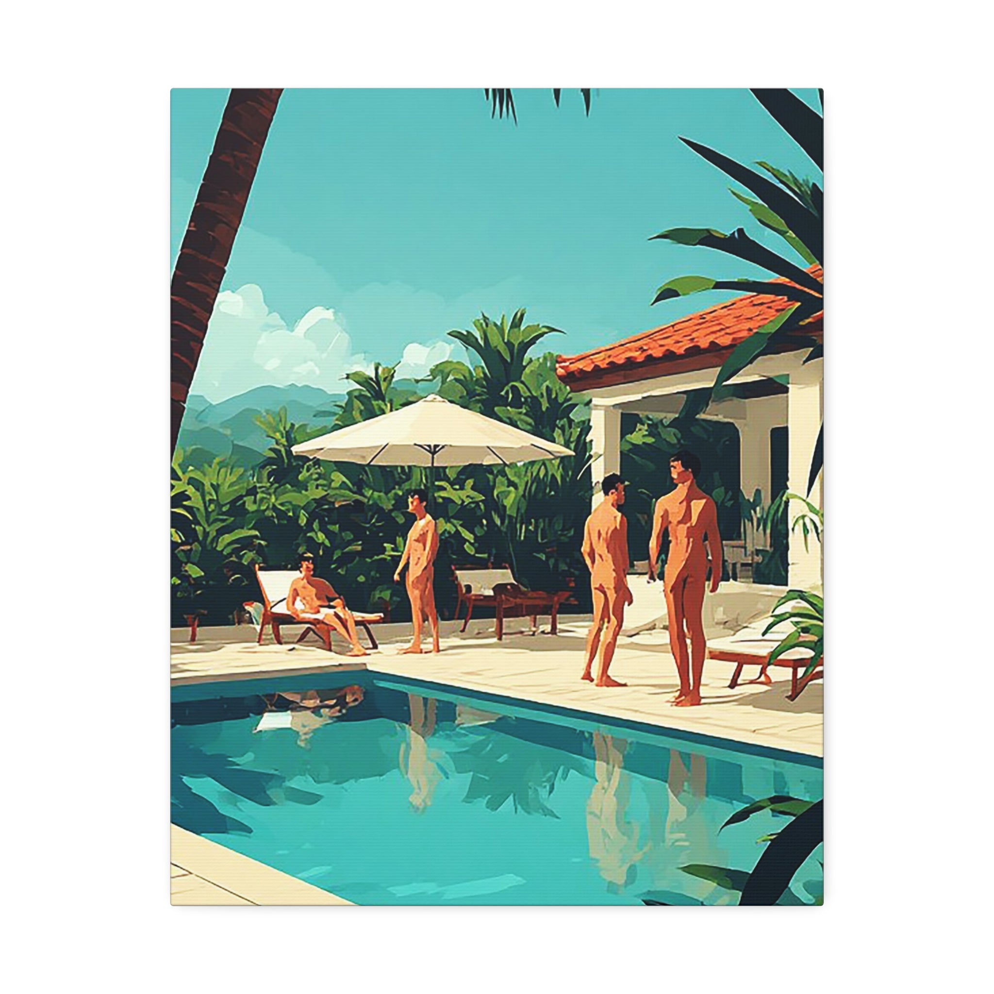 Tropical Poolside Canvas Print — Vintage Summer Resort Wall Art