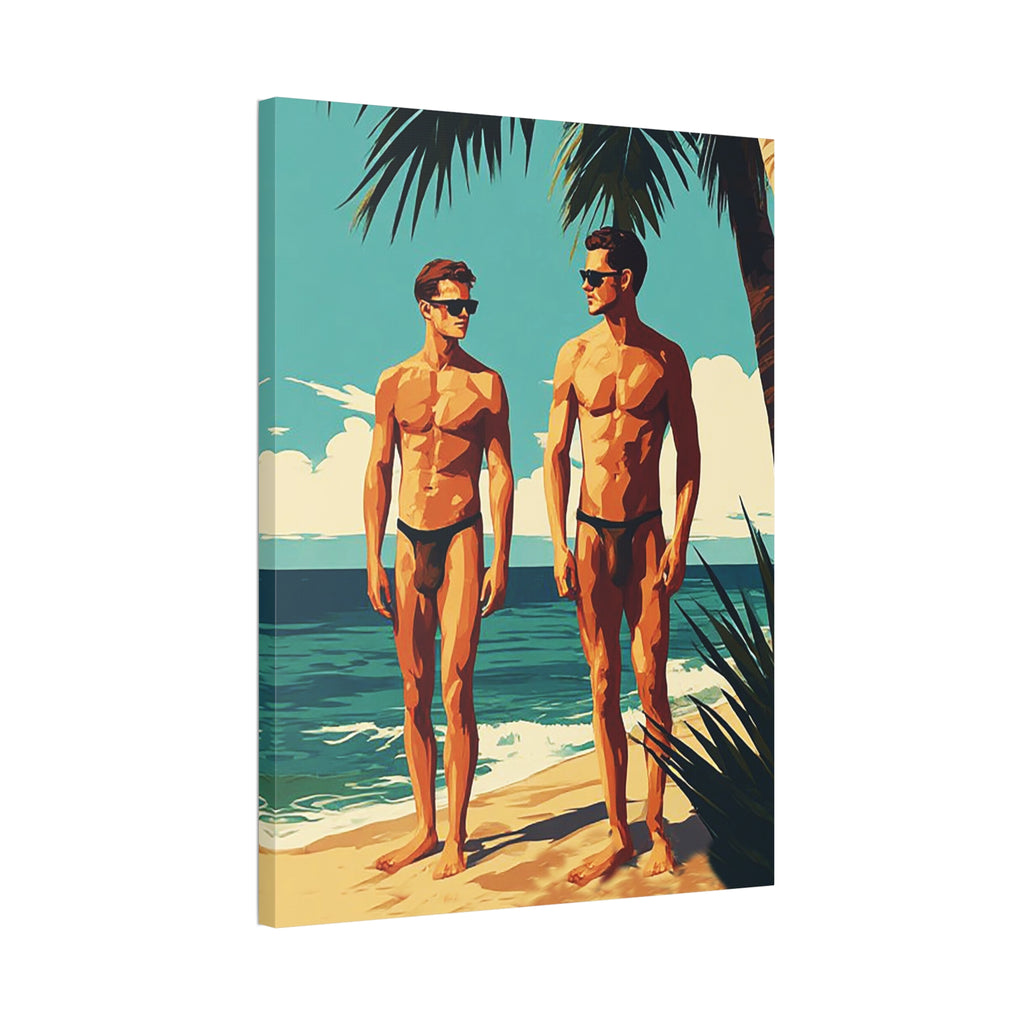 Vintage Beach Print Canvas — Two Men at Sea Stretched Wall Art
