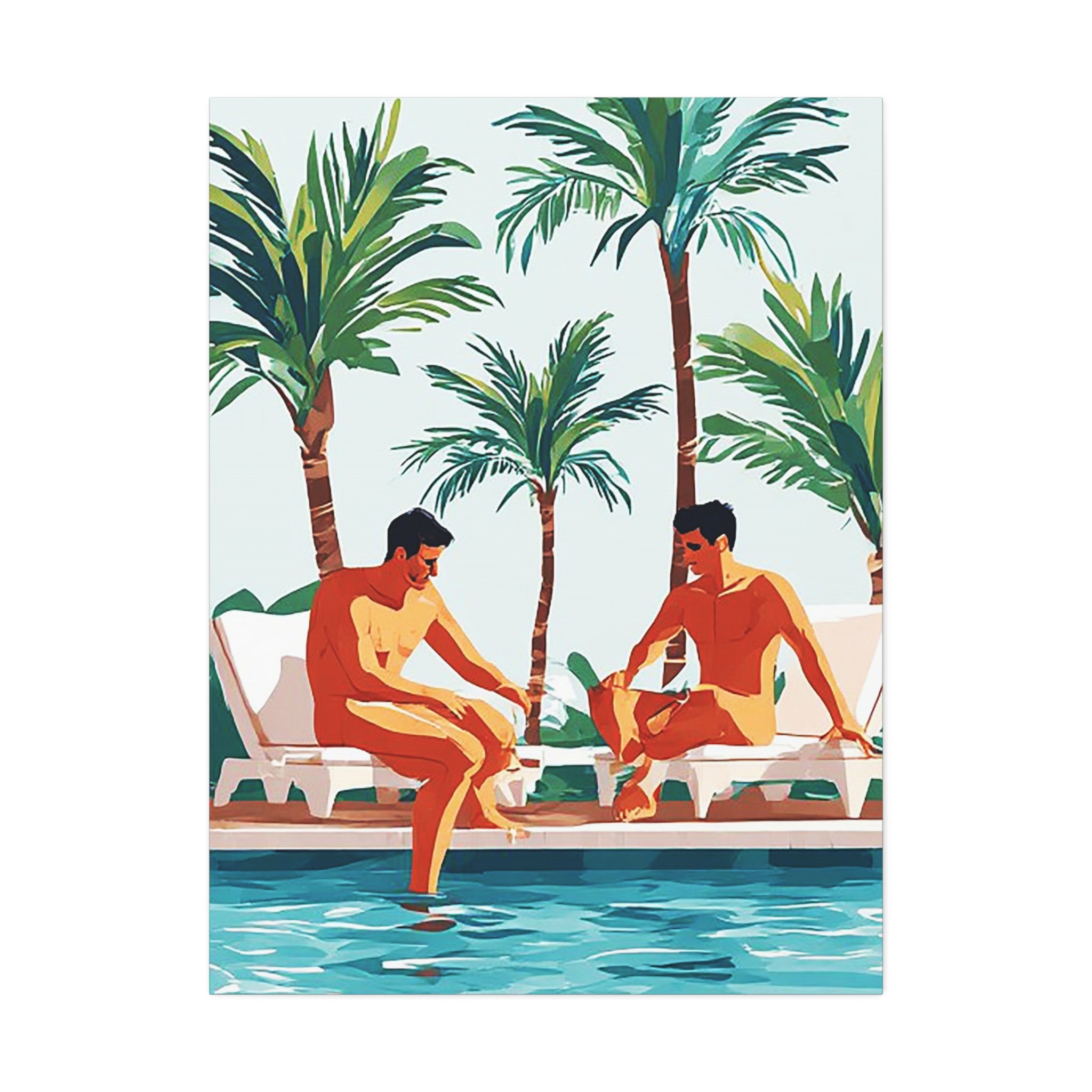 Palm Poolside Canvas Print — Vintage Tropical Resort Wall Art