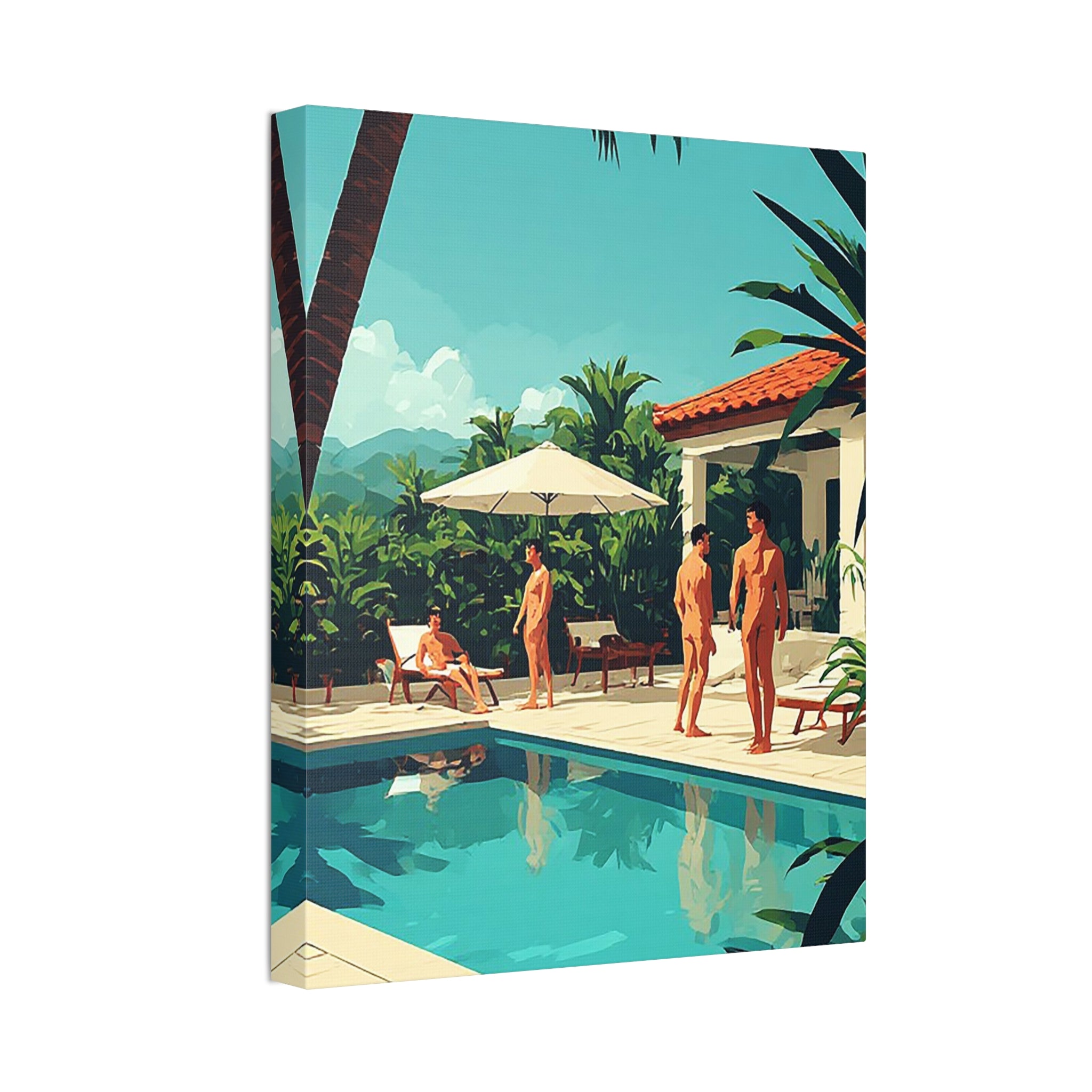 Tropical Poolside Canvas Print — Vintage Summer Resort Wall Art