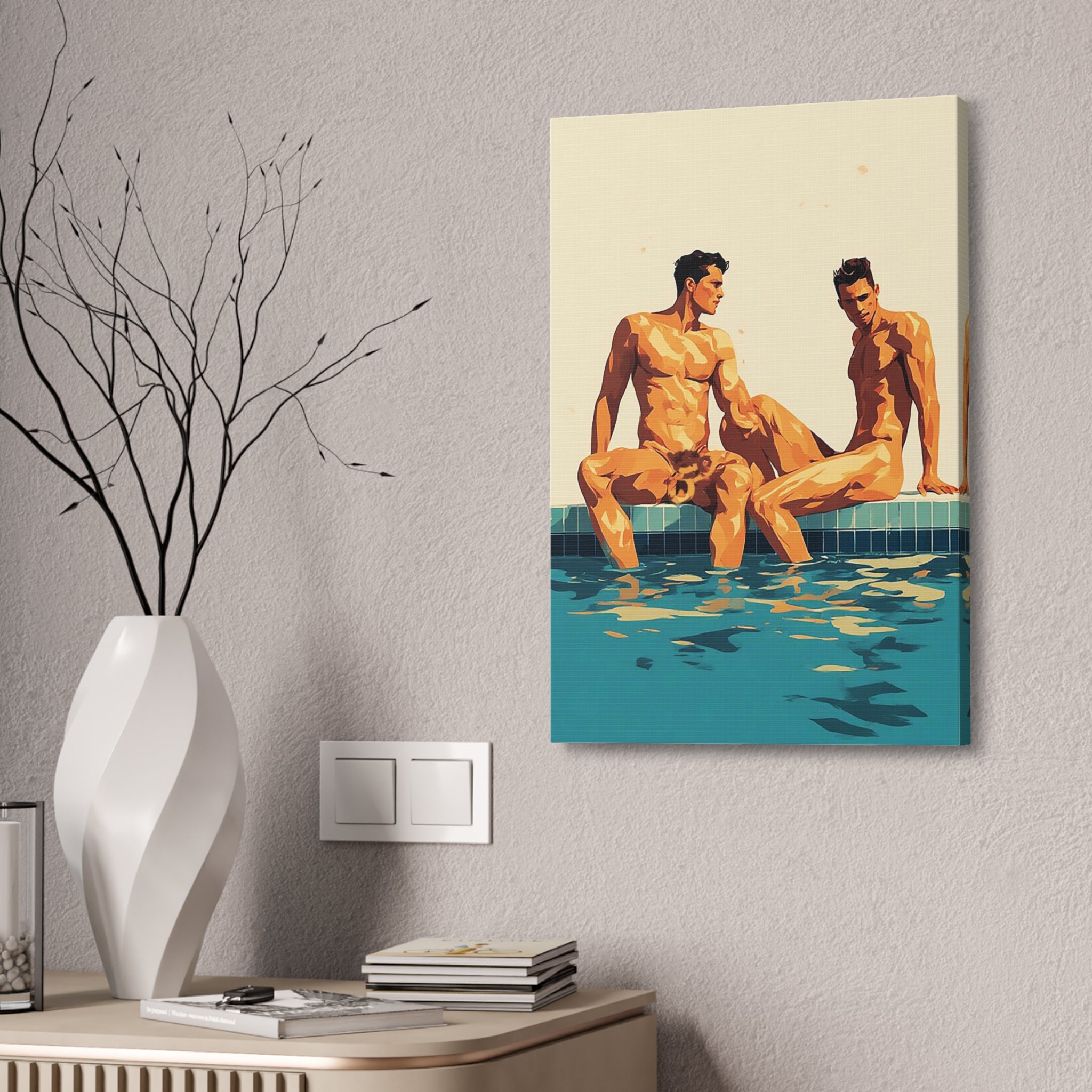 Poolside Male Figure Art Canvas — Stretched 1.5"