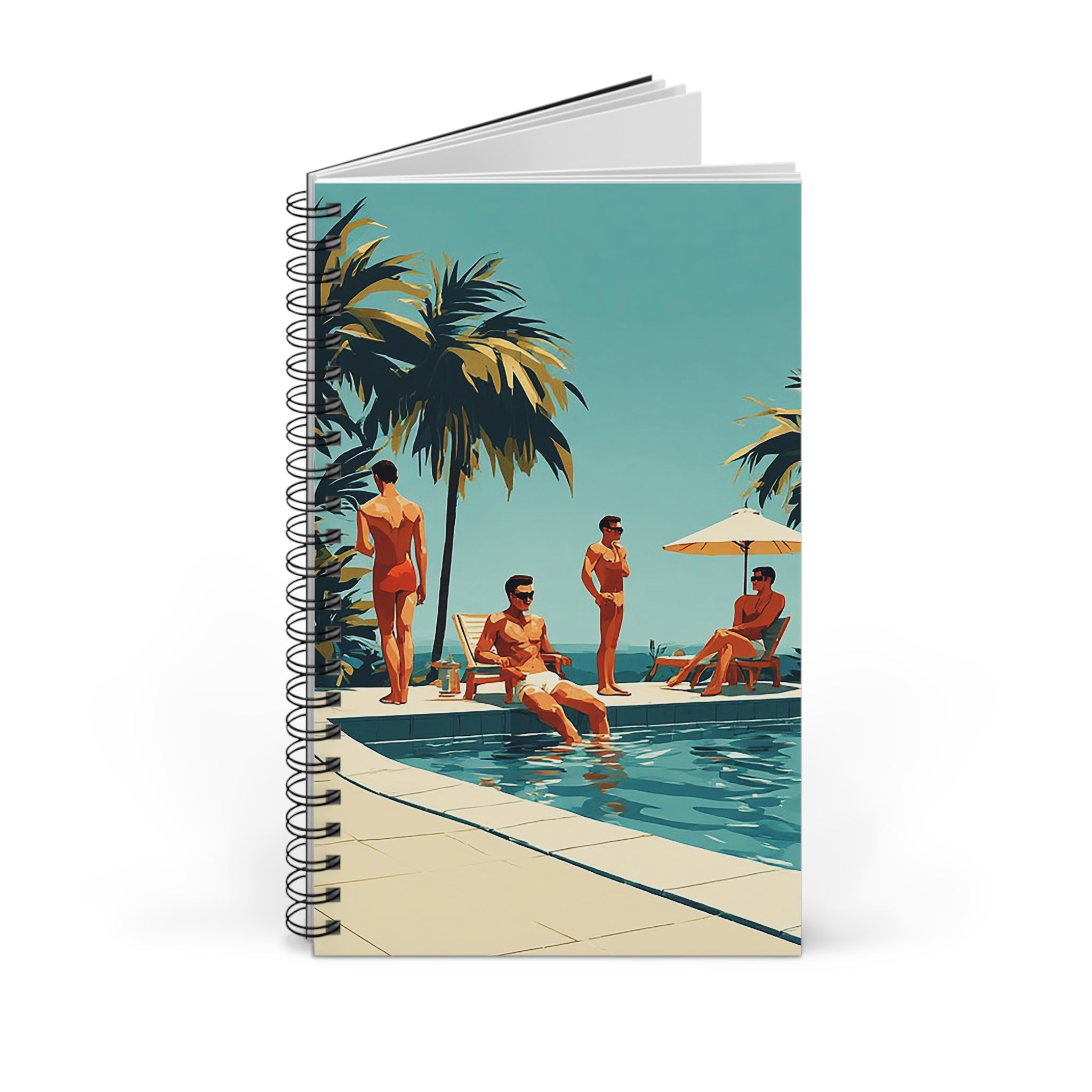 Retro Poolside Journal — Vintage Summer Palm Trees Spiral Notebook