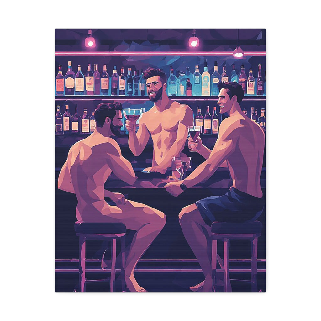 Naked Bartenders Canvas Print – Men at the Bar Stretched Wall Art