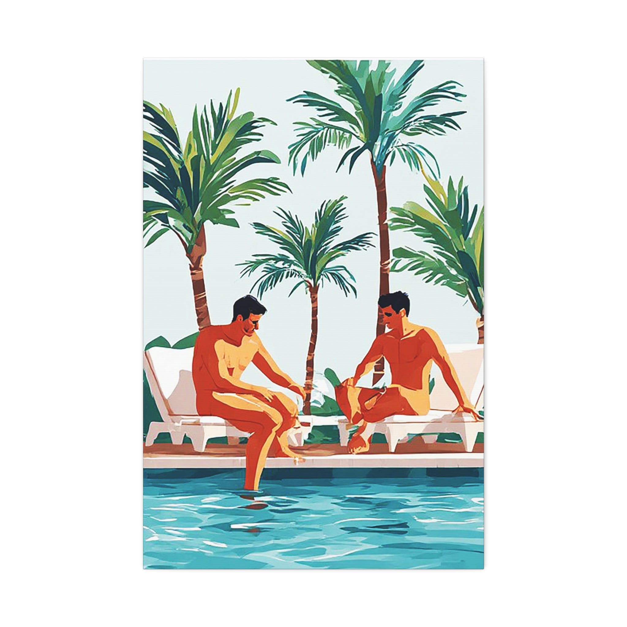 Palm Poolside Canvas Print — Vintage Tropical Resort Wall Art