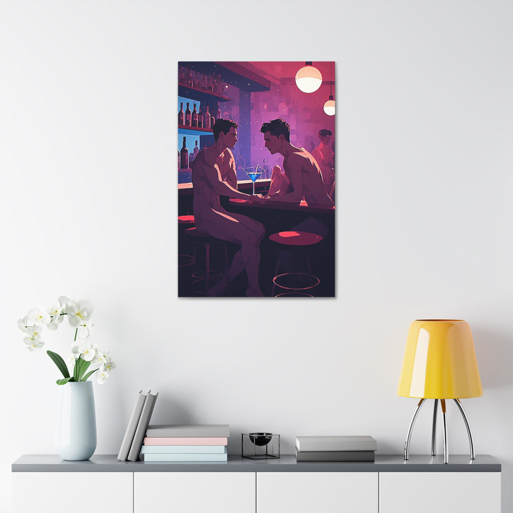 Canvas Print — Neon Bar Night: Intimate Two Men Art Print
