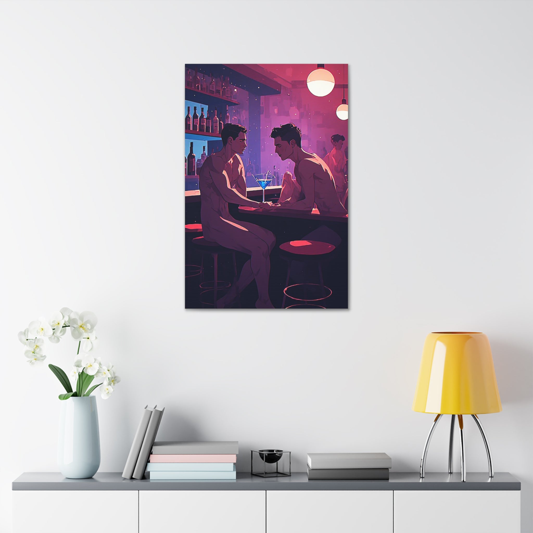 Canvas Print — Neon Bar Night: Intimate Two Men Art Print