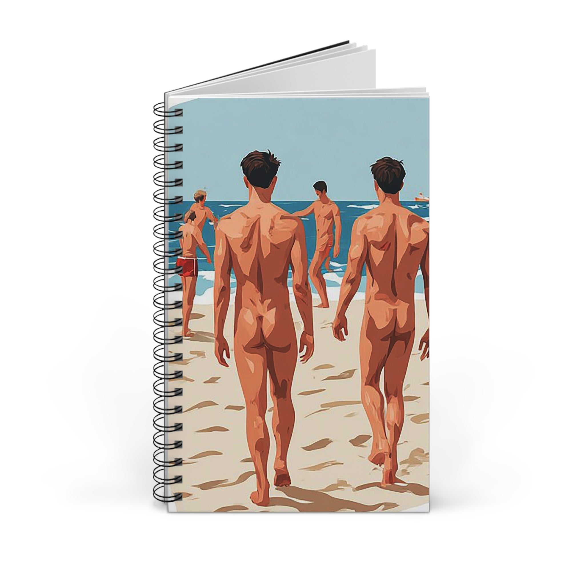 Beach Day Spiral Journal — Retro Bareback Men Illustration Notebook