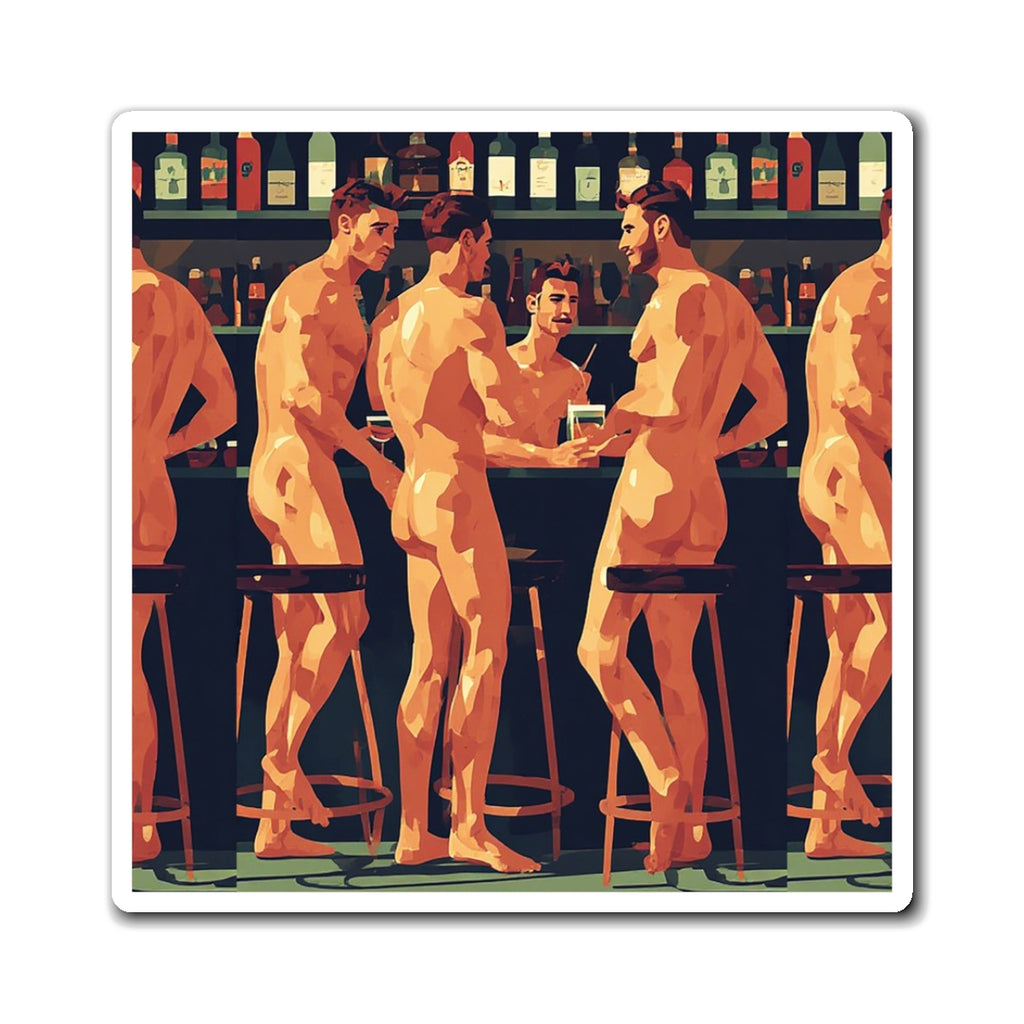 Naked Bar Scene Magnet — Retro Pop Art LGBTQ+ Fridge Decor