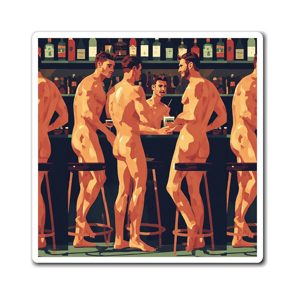 Naked Bar Scene Magnet — Retro Pop Art LGBTQ+ Fridge Decor