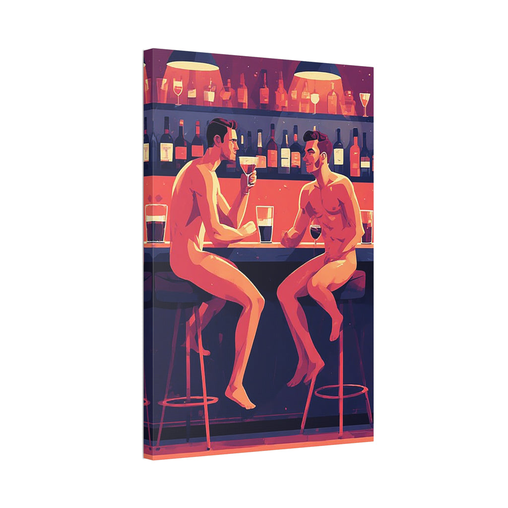 Canvas Print — Nude Men at Bar Illustration, Romantic Gay Art Decor