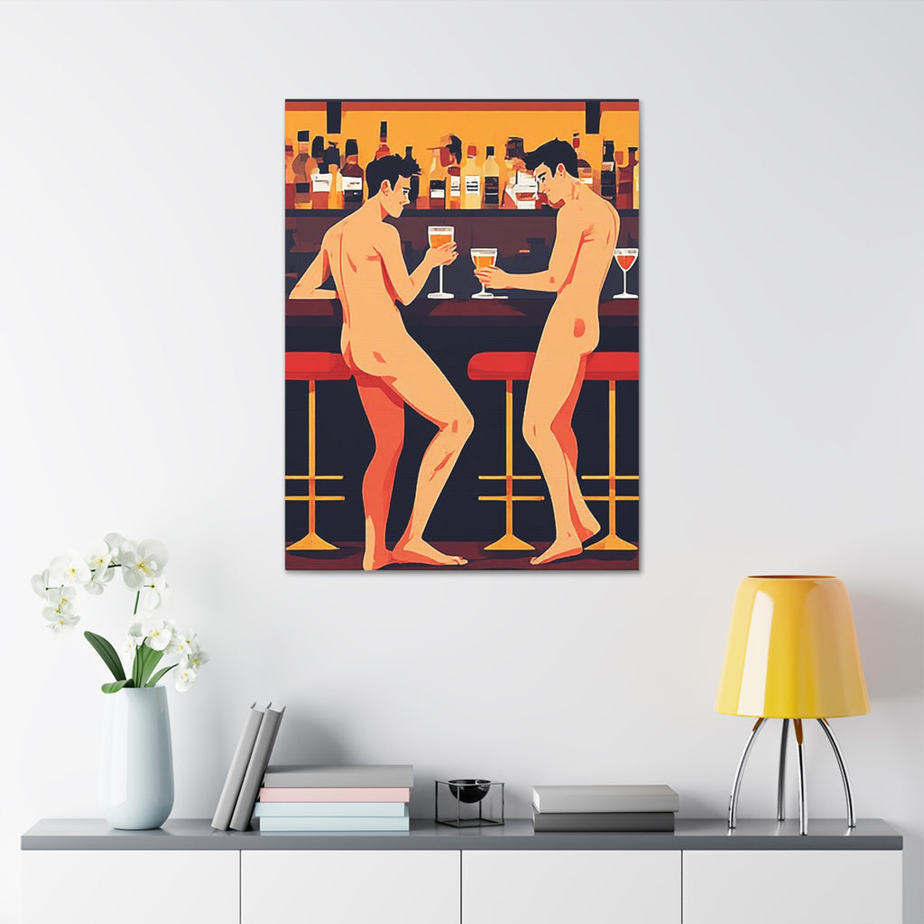 Naked Men at the Bar Canvas Stretched Art Print