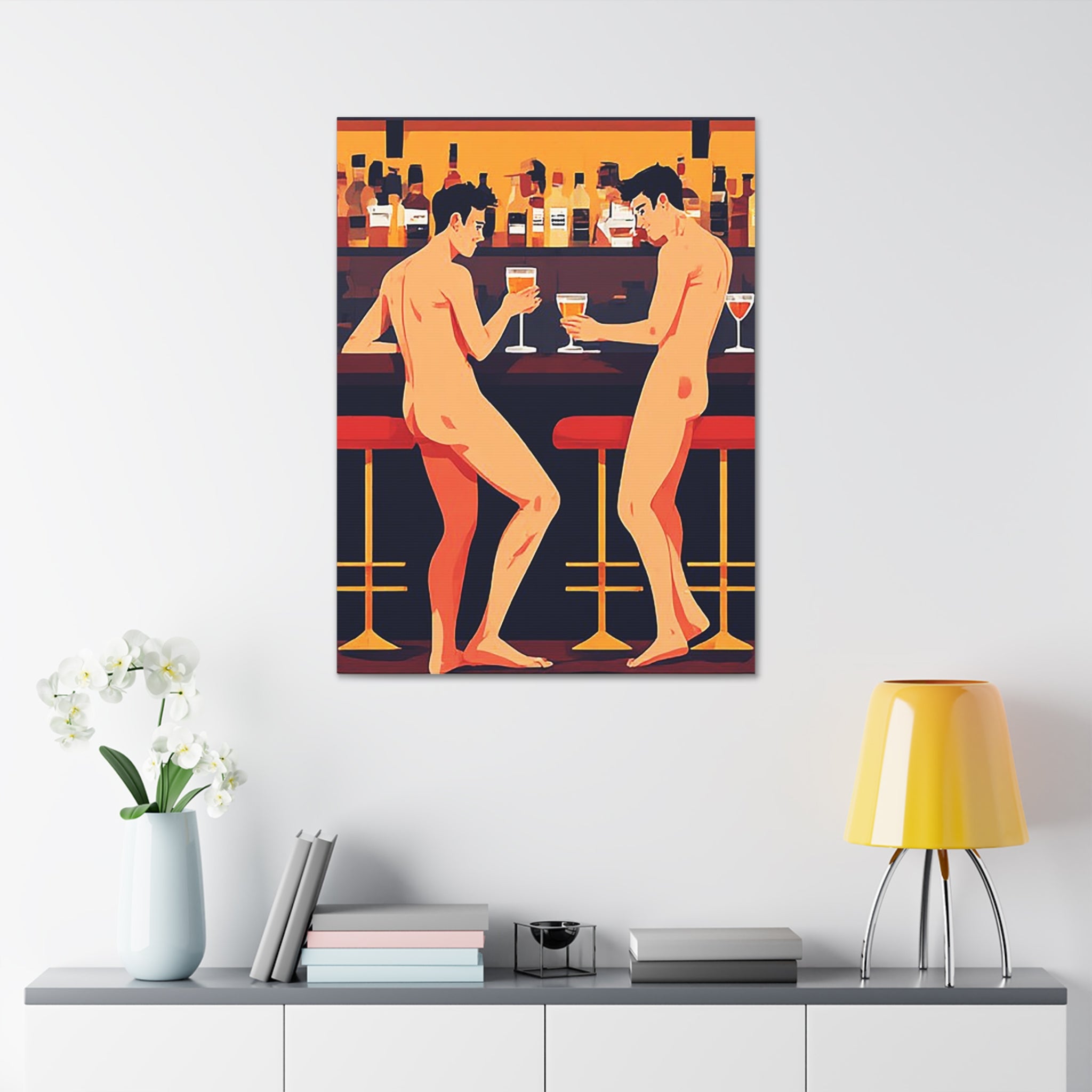 Naked Men at the Bar Canvas Stretched Art Print