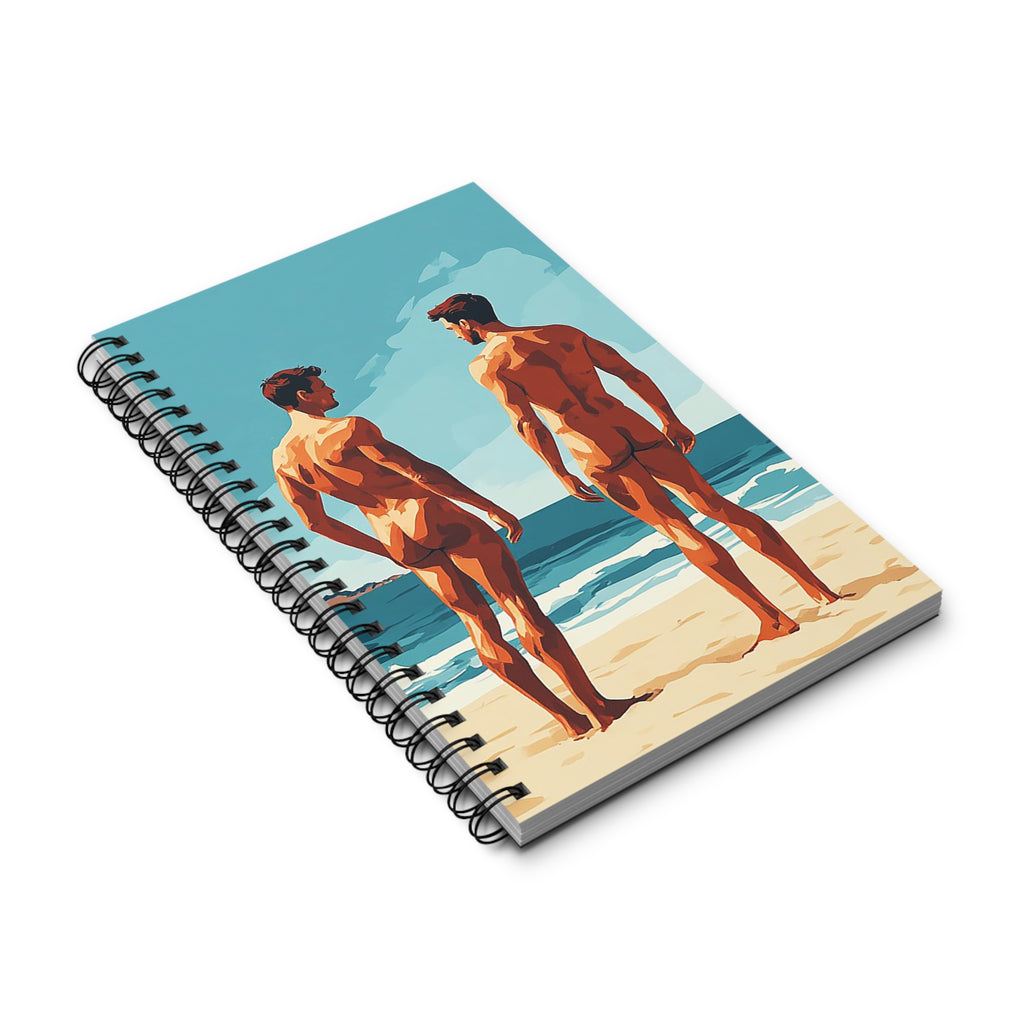 Beach-Backs Spiral Journal — Two Men at Seaside Illustration Notebook