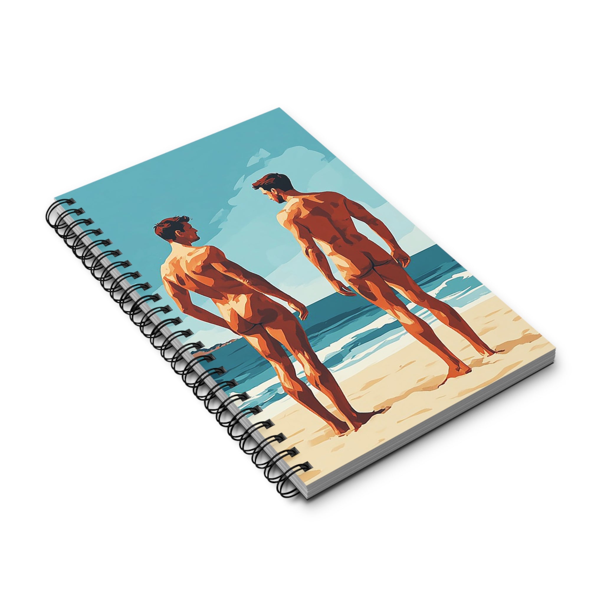 Beach-Backs Spiral Journal — Two Men at Seaside Illustration Notebook