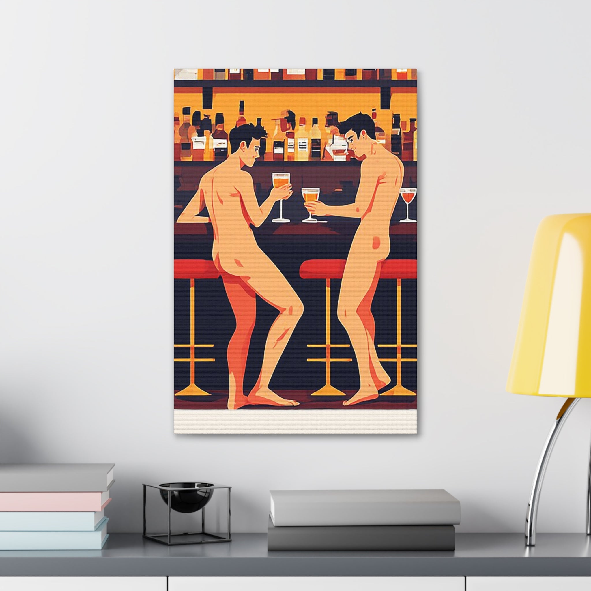 Naked Men at the Bar Canvas Stretched Art Print