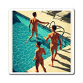 Retro Poolside Art Magnet — Vintage Sunlit Swimmers Refrigerator Magnet