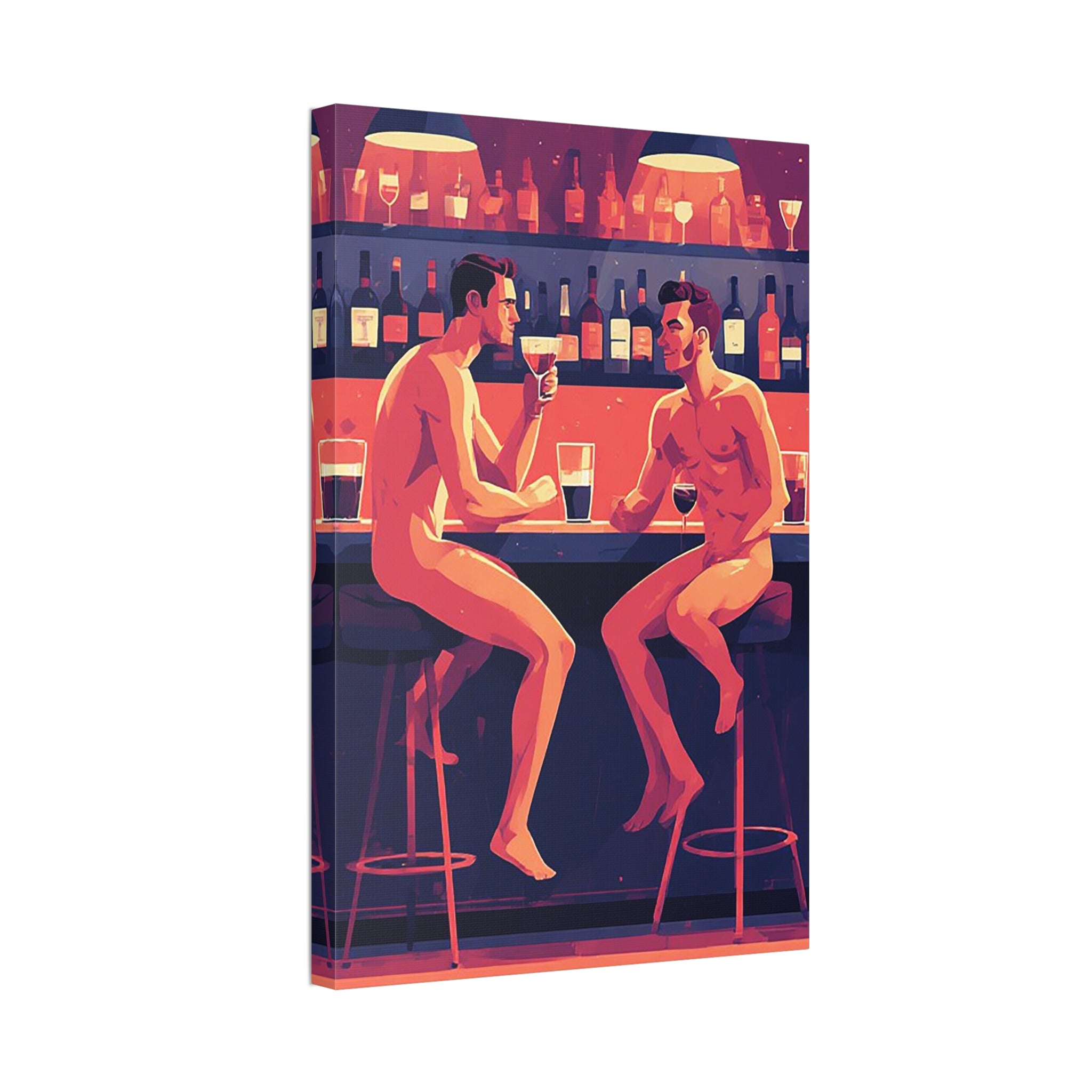 Canvas Print — Nude Men at Bar Illustration, Romantic Gay Art Decor