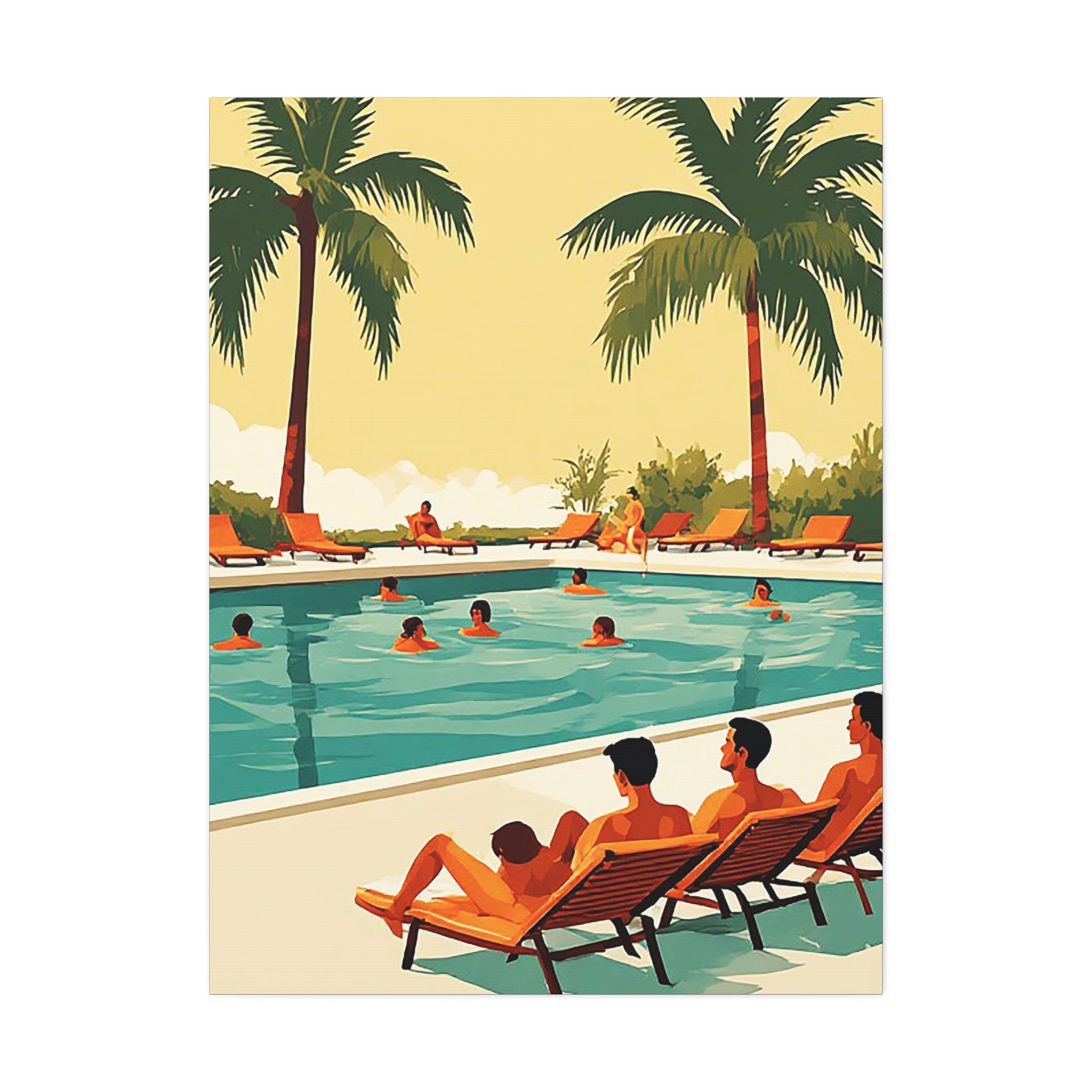 Retro Poolside Canvas Print – Tropical Resort Wall Art