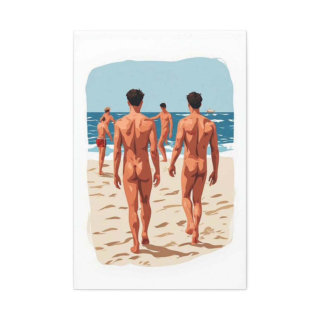 Canvas Wall Art – Beach Scene of Men Walking on Shore (Stretched Canvas)