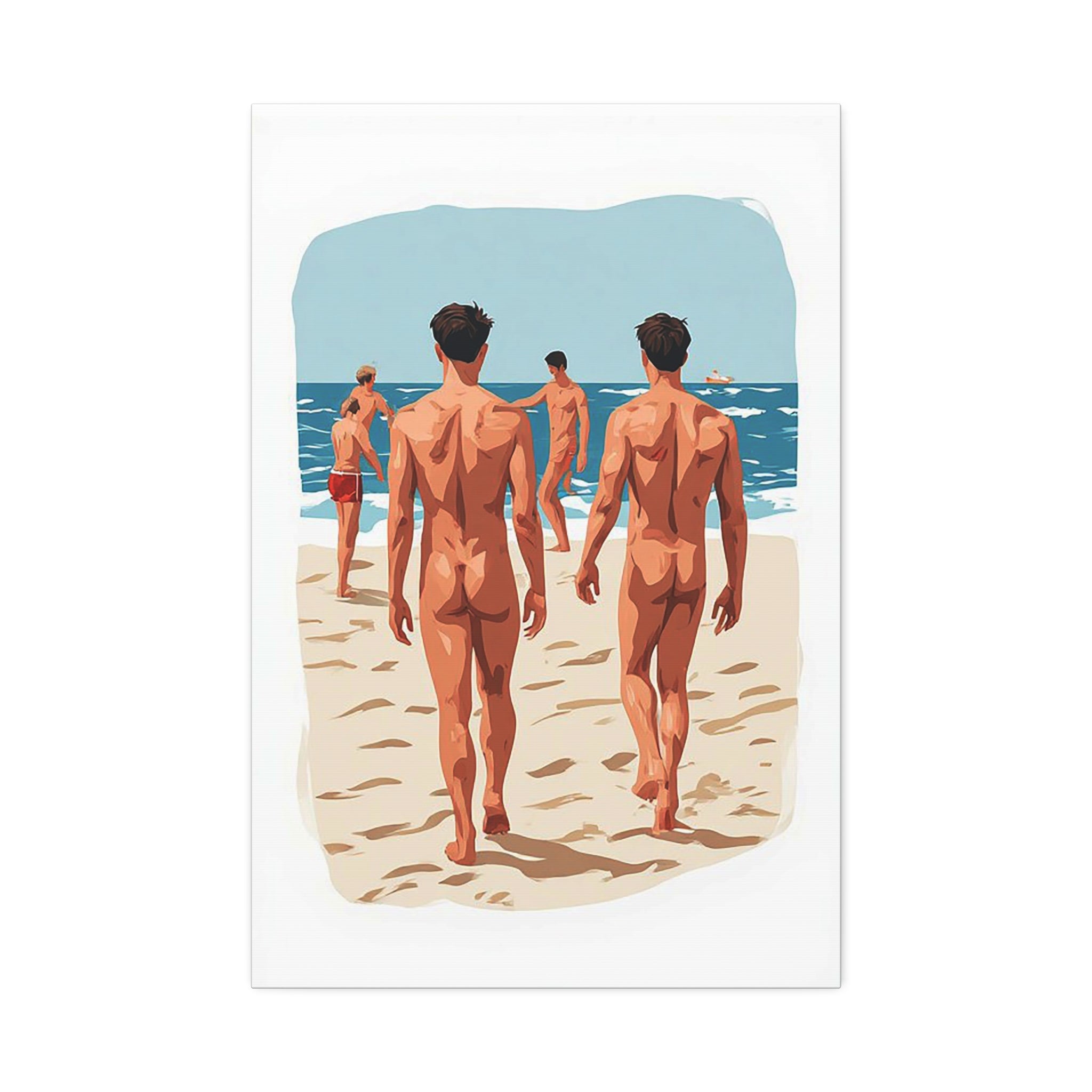 Canvas Wall Art – Beach Scene of Men Walking on Shore (Stretched Canvas)