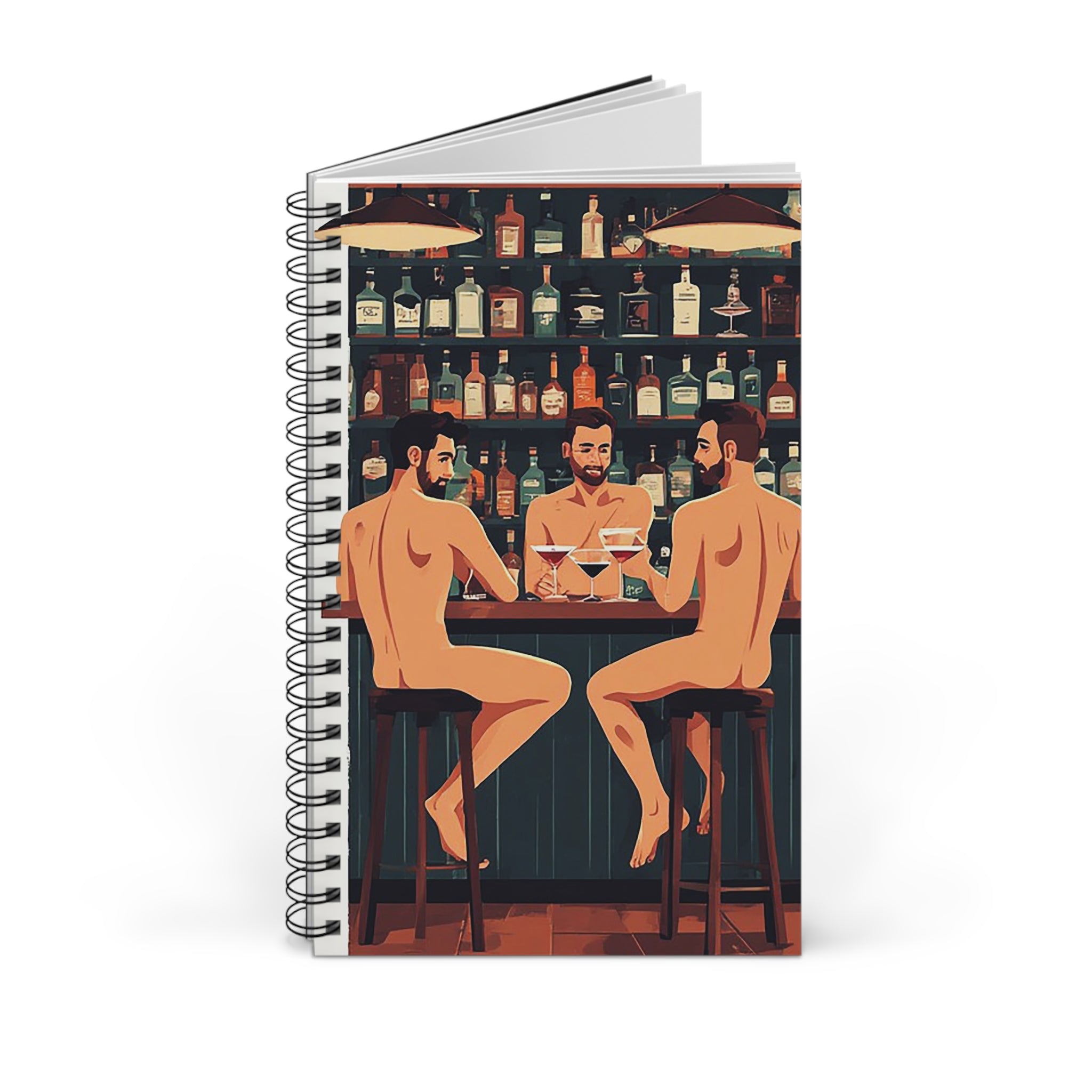 Naked Night Out Spiral Journal — Retro Bar Scene Notebook