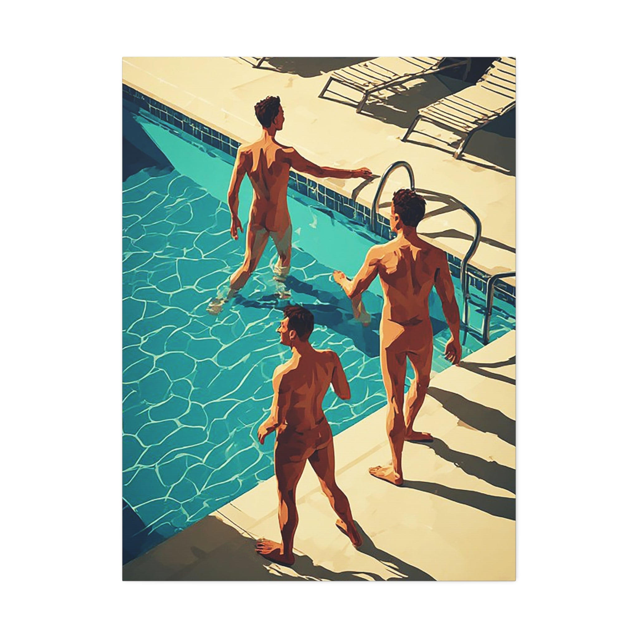 Retro Poolside Canvas Print — Midcentury Men by the Pool Stretched 1.5"