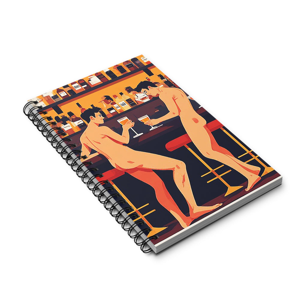 Naked at the Bar Spiral Journal — Retro Cocktail Illustration Notebook