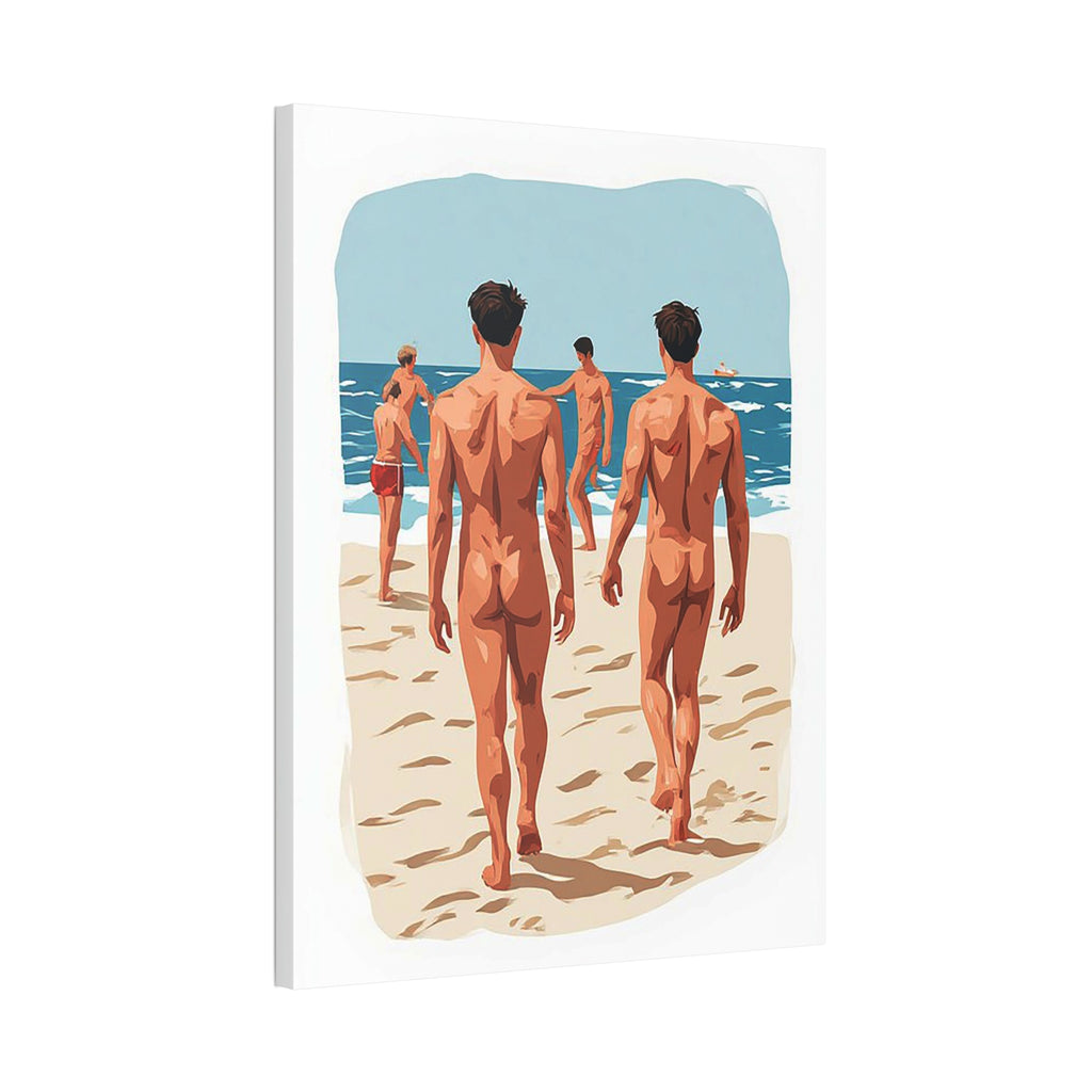 Canvas Wall Art – Beach Scene of Men Walking on Shore (Stretched Canvas)