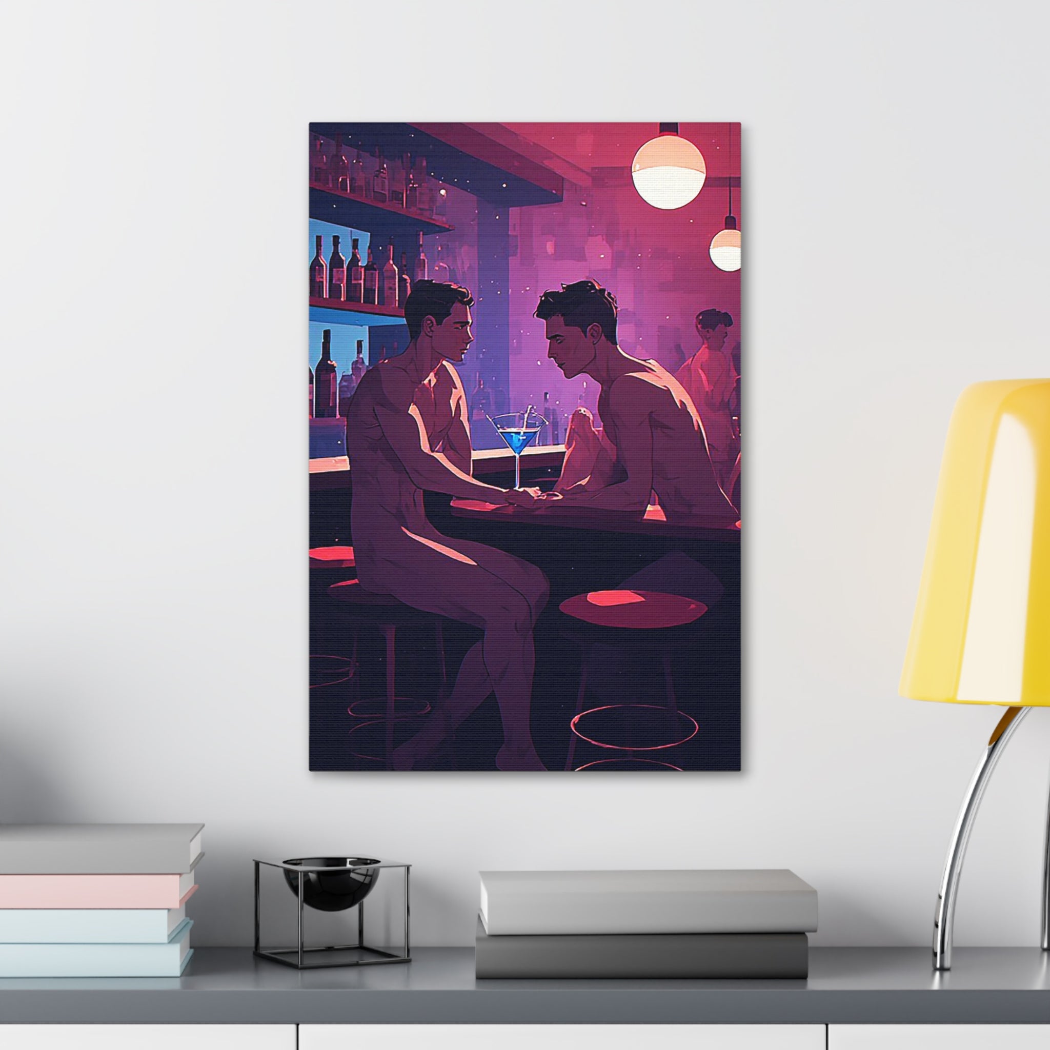 Canvas Print — Neon Bar Night: Intimate Two Men Art Print