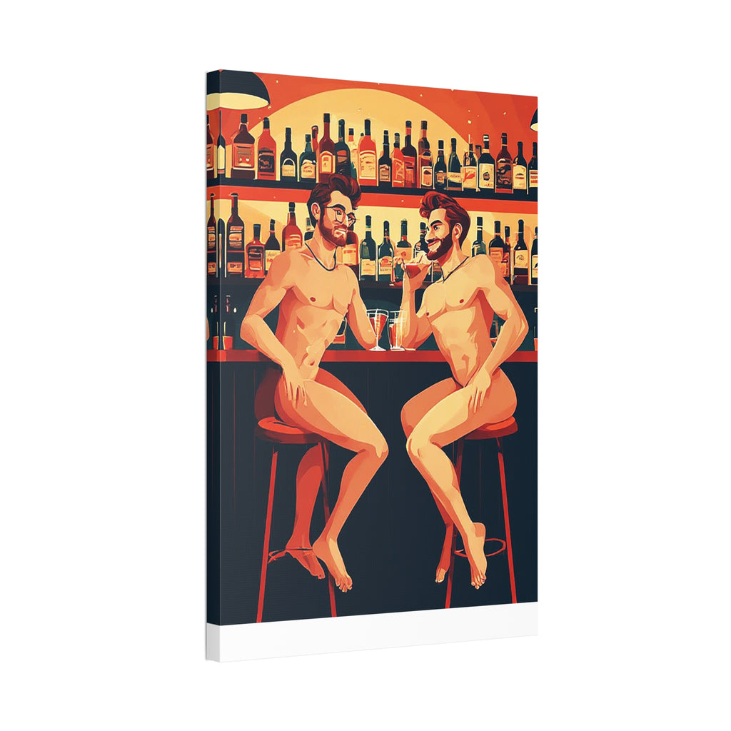 Nude Bar Buddies Canvas Print — Playful Gay Art Stretched Wall Decor