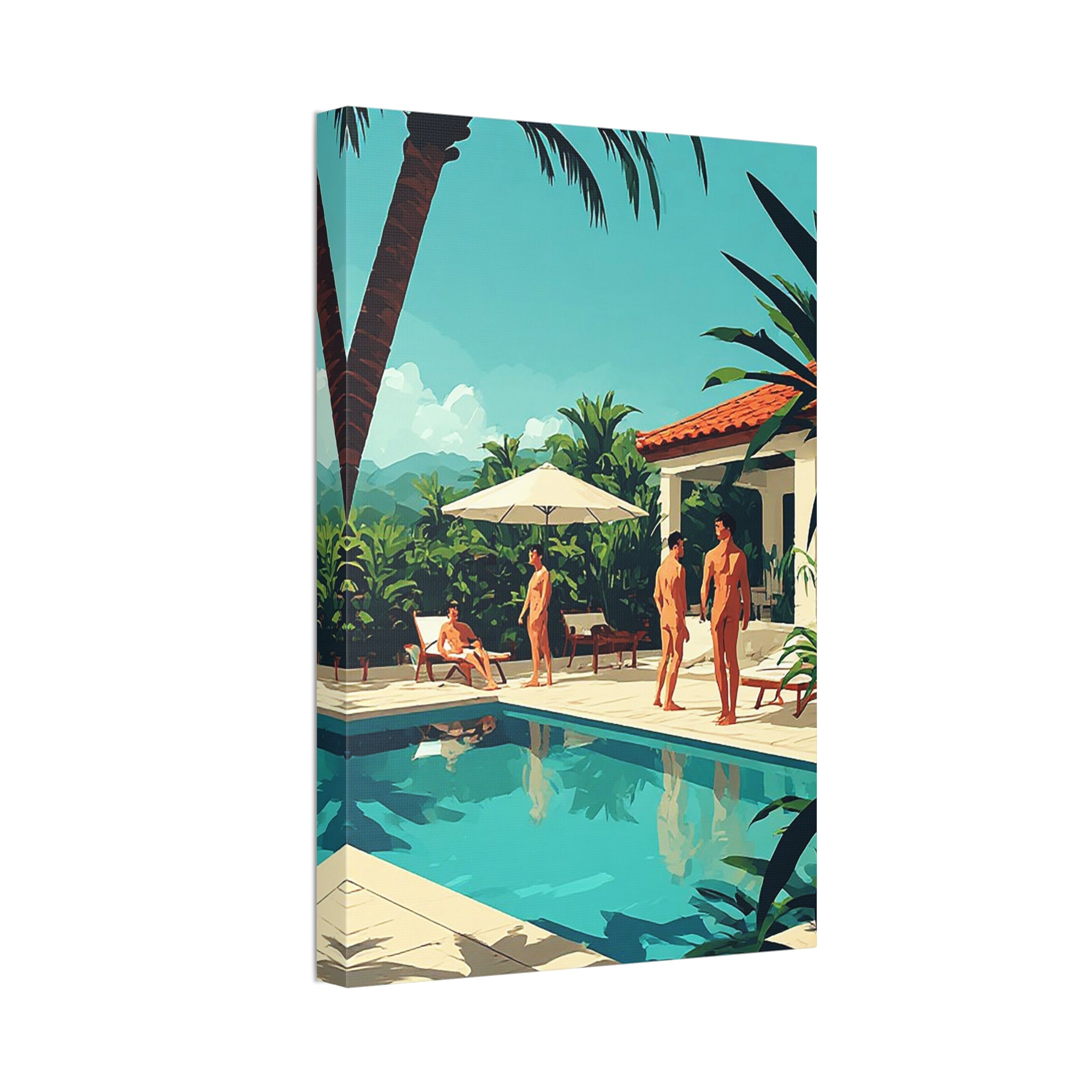 Tropical Poolside Canvas Print — Vintage Summer Resort Wall Art