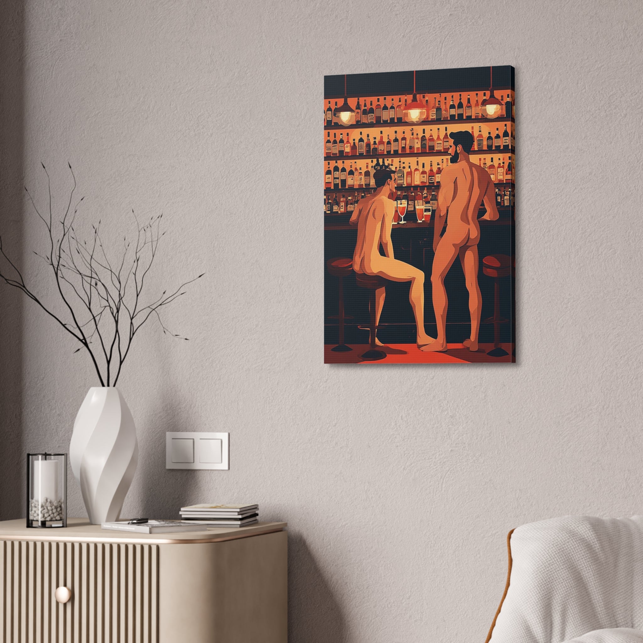 Canvas Art — Nude Men at Bar Stretched Canvas Print