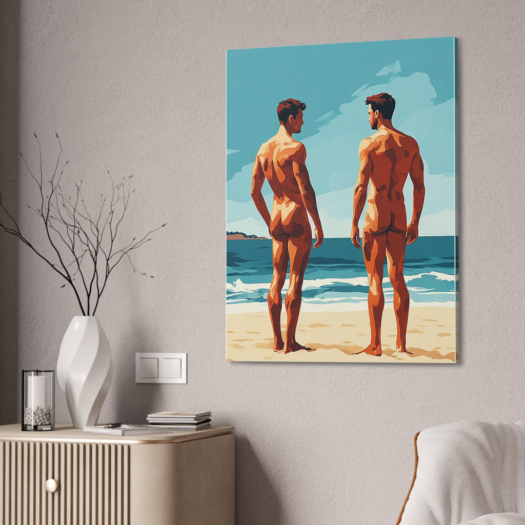Canvas Print – 'Beach Gaze' Two Men Summer Art (Stretched Canvas 1.5")