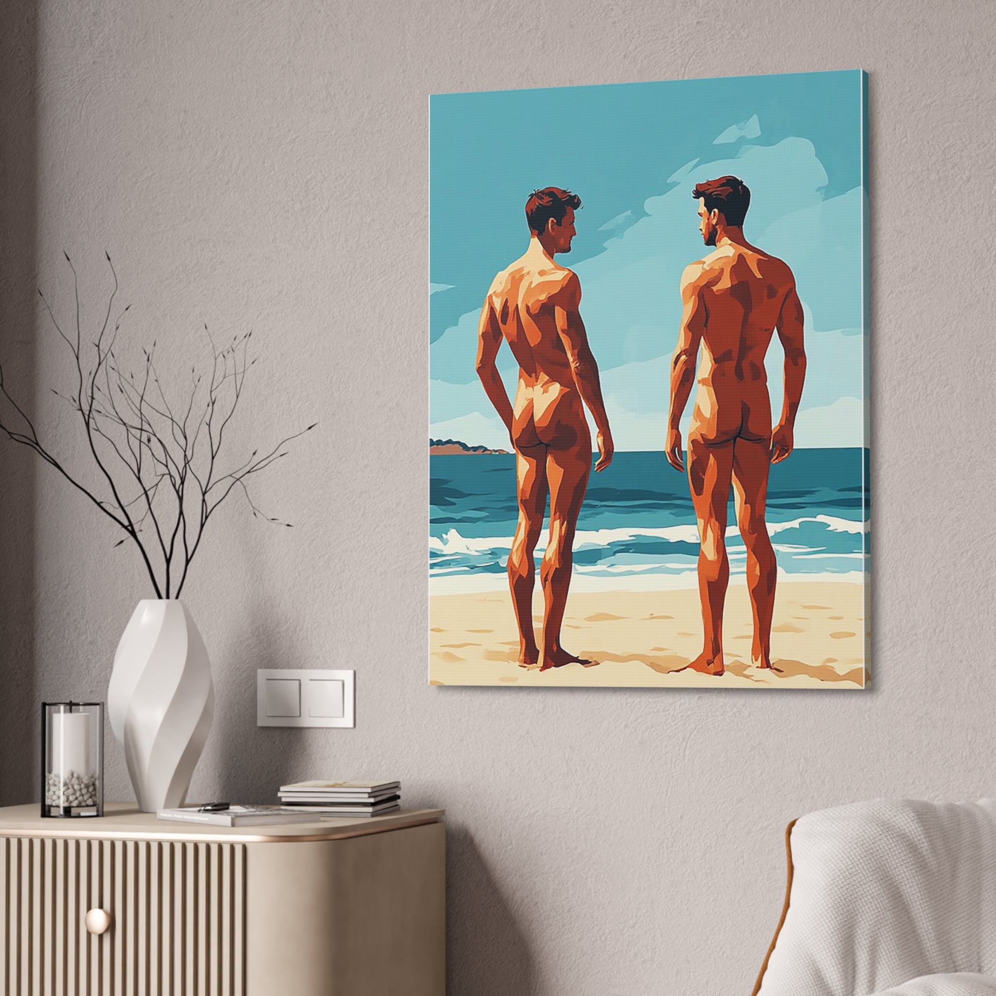 Canvas Print – 'Beach Gaze' Two Men Summer Art (Stretched Canvas 1.5")