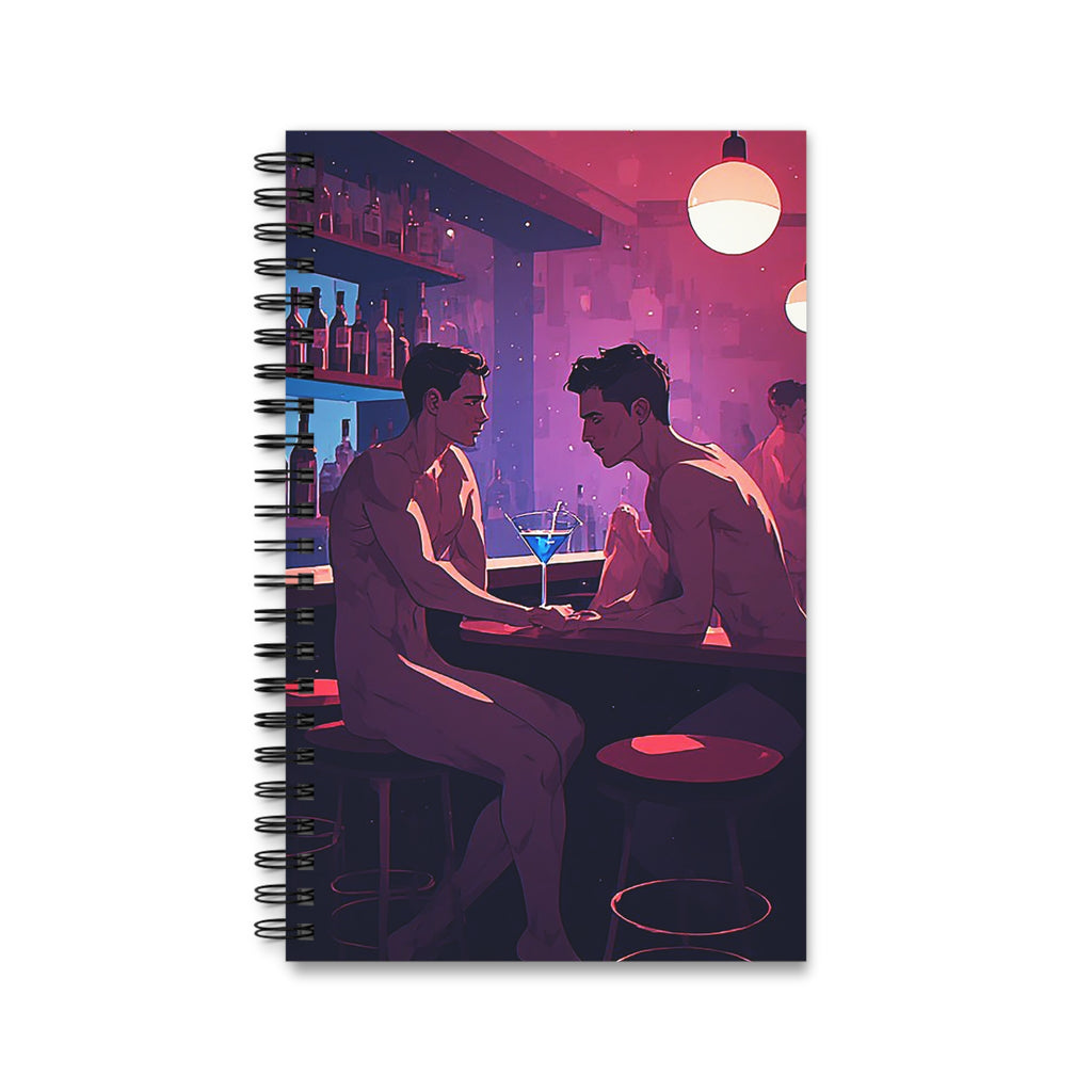 Spiral Journal — Nightclub Bar Art Cover, Intimate Gay Couples Illustration Notebook