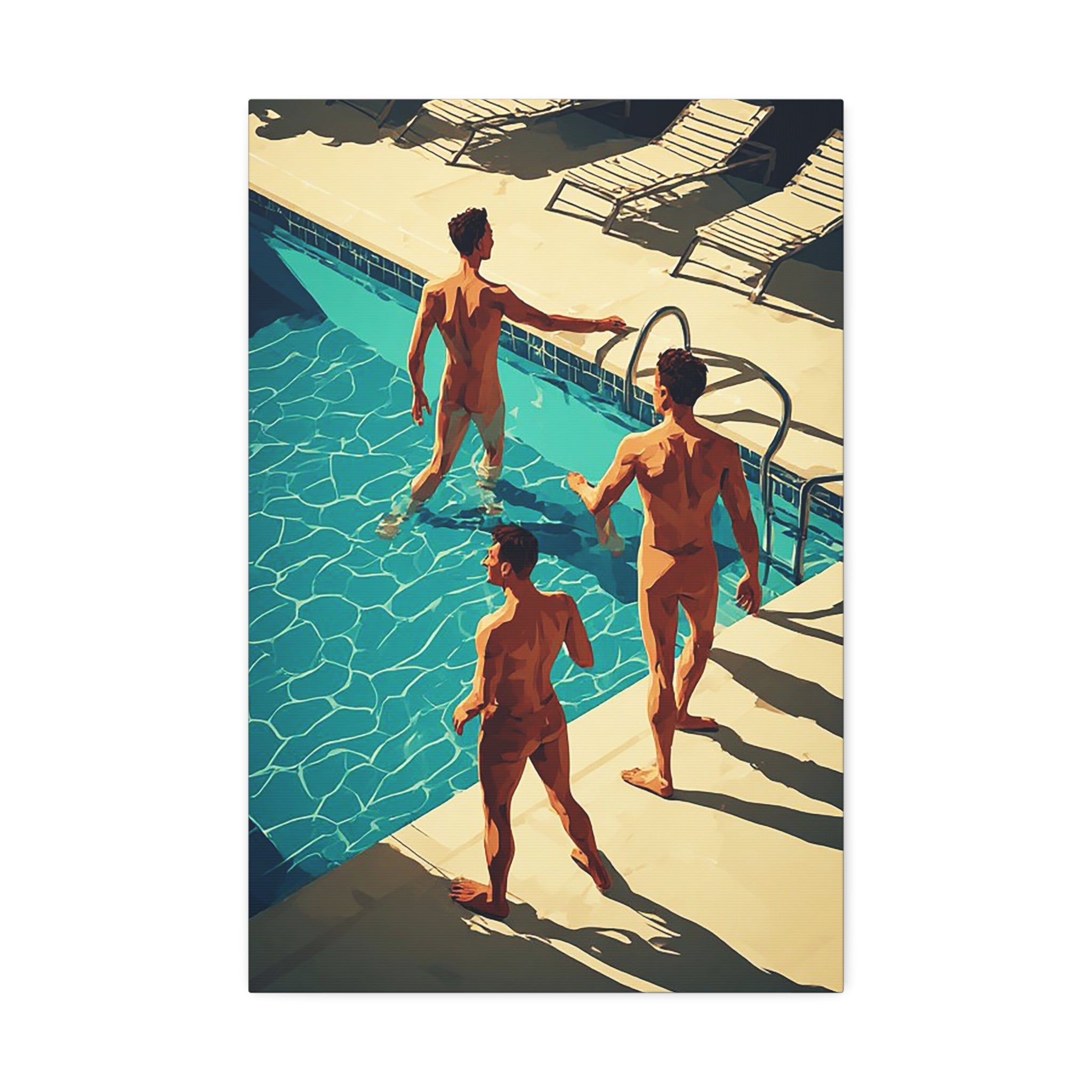 Retro Poolside Canvas Print — Midcentury Men by the Pool Stretched 1.5"