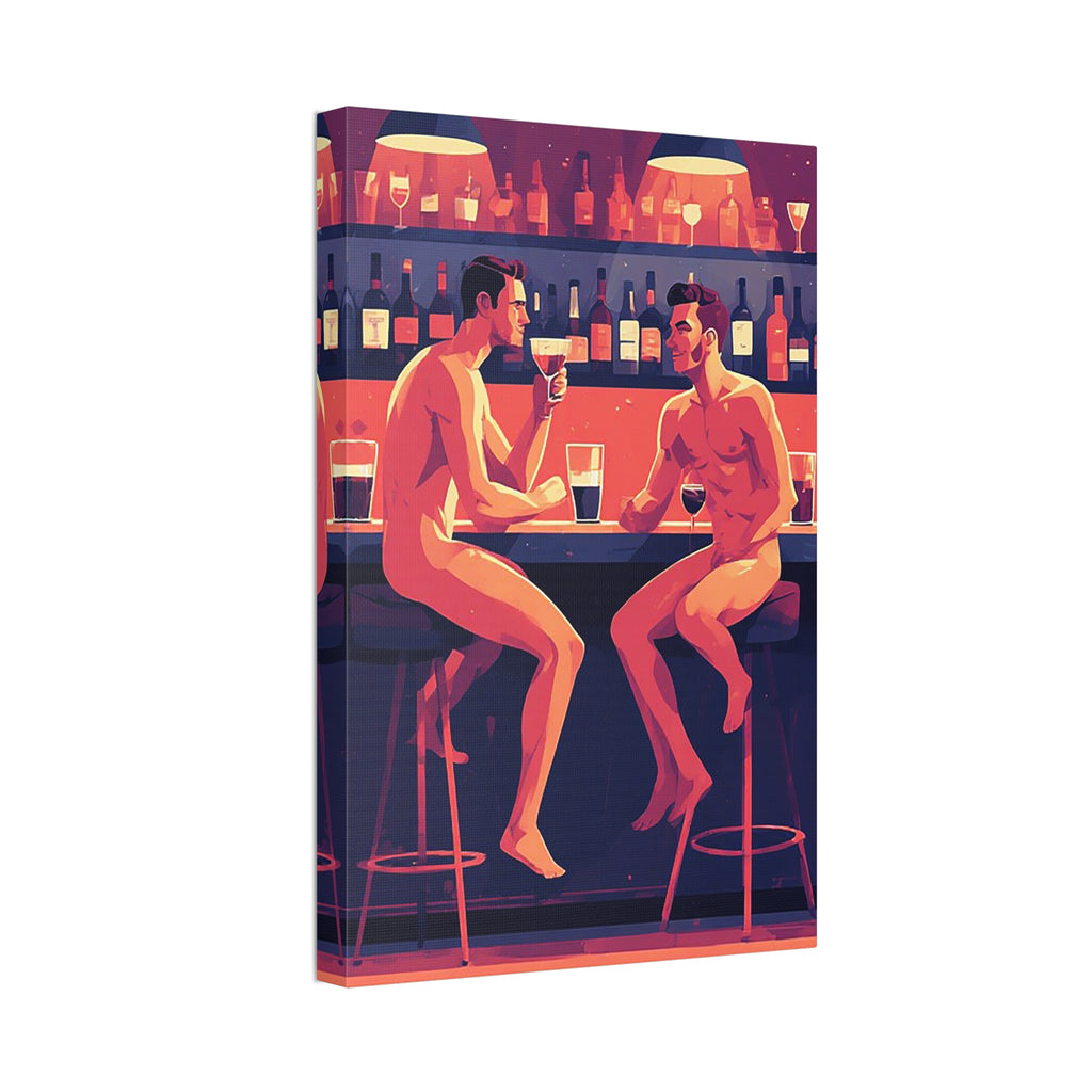 Canvas Print — Nude Men at Bar Illustration, Romantic Gay Art Decor