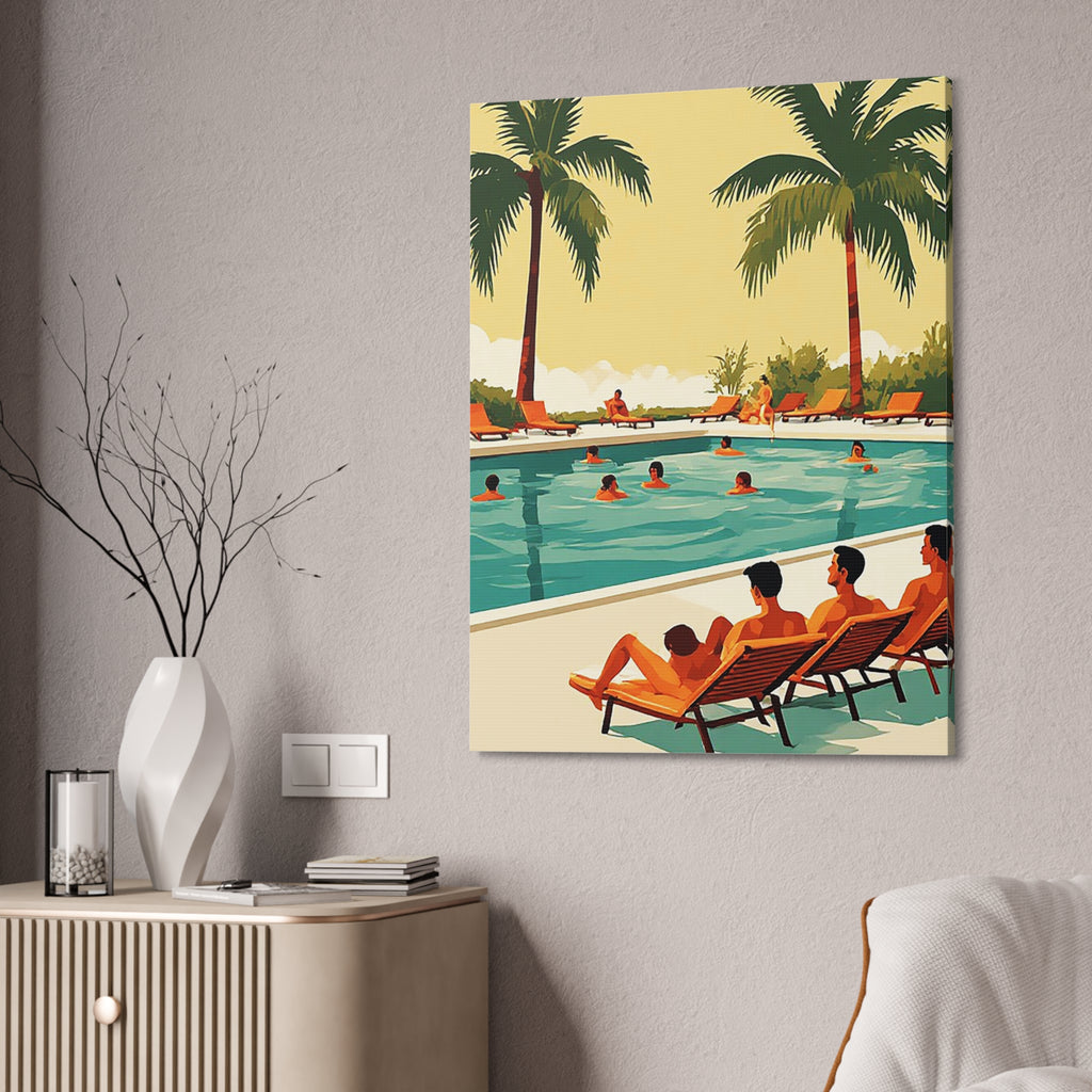 Retro Poolside Canvas Print – Tropical Resort Wall Art